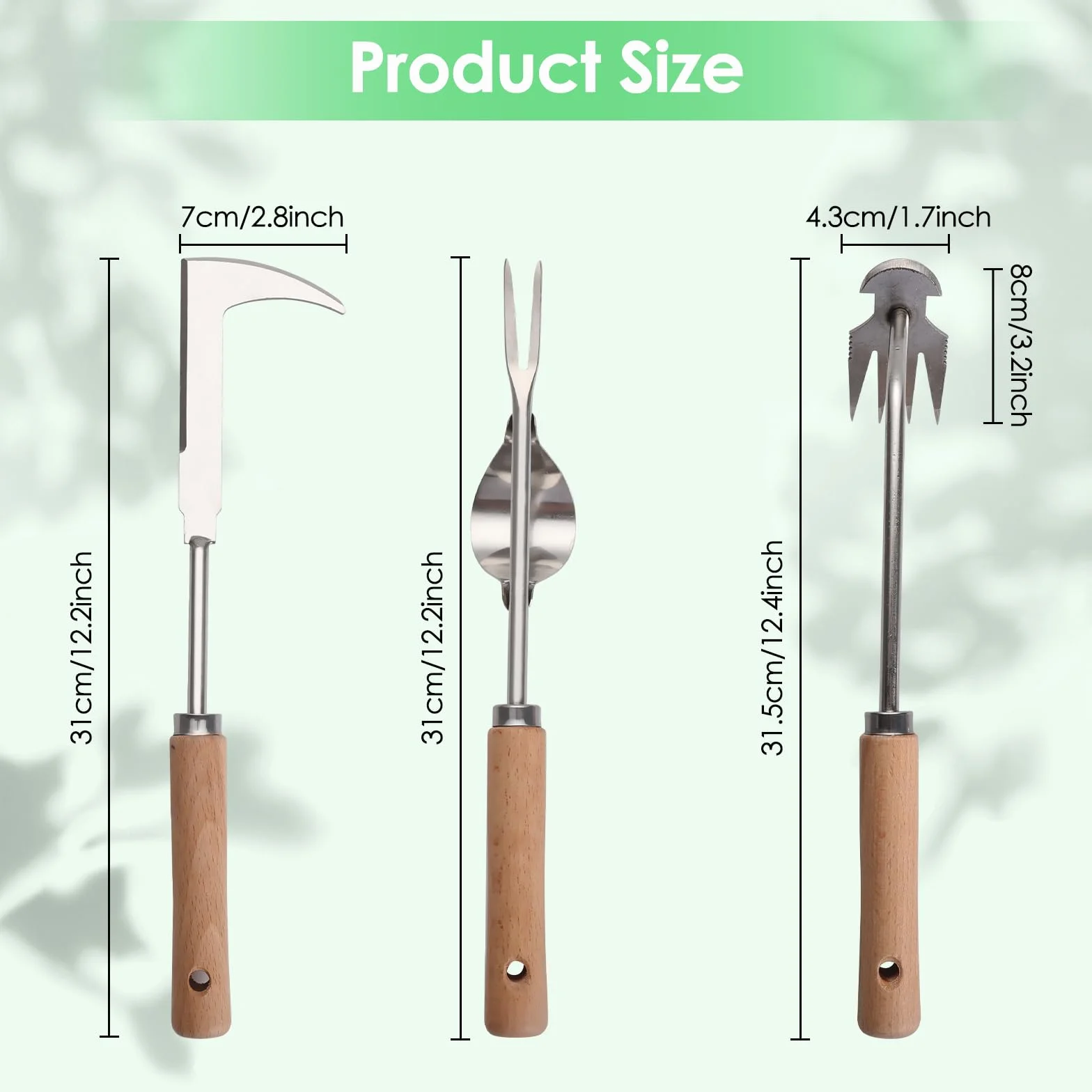 3 Piezas Extractor Malas Hierbas con Mango de Madera, Desherbador Manual de Acero Inoxidable, Weeder de Mano de Jardín Azadillas, Fácil Almacenamiento, Plantar y Desherbar