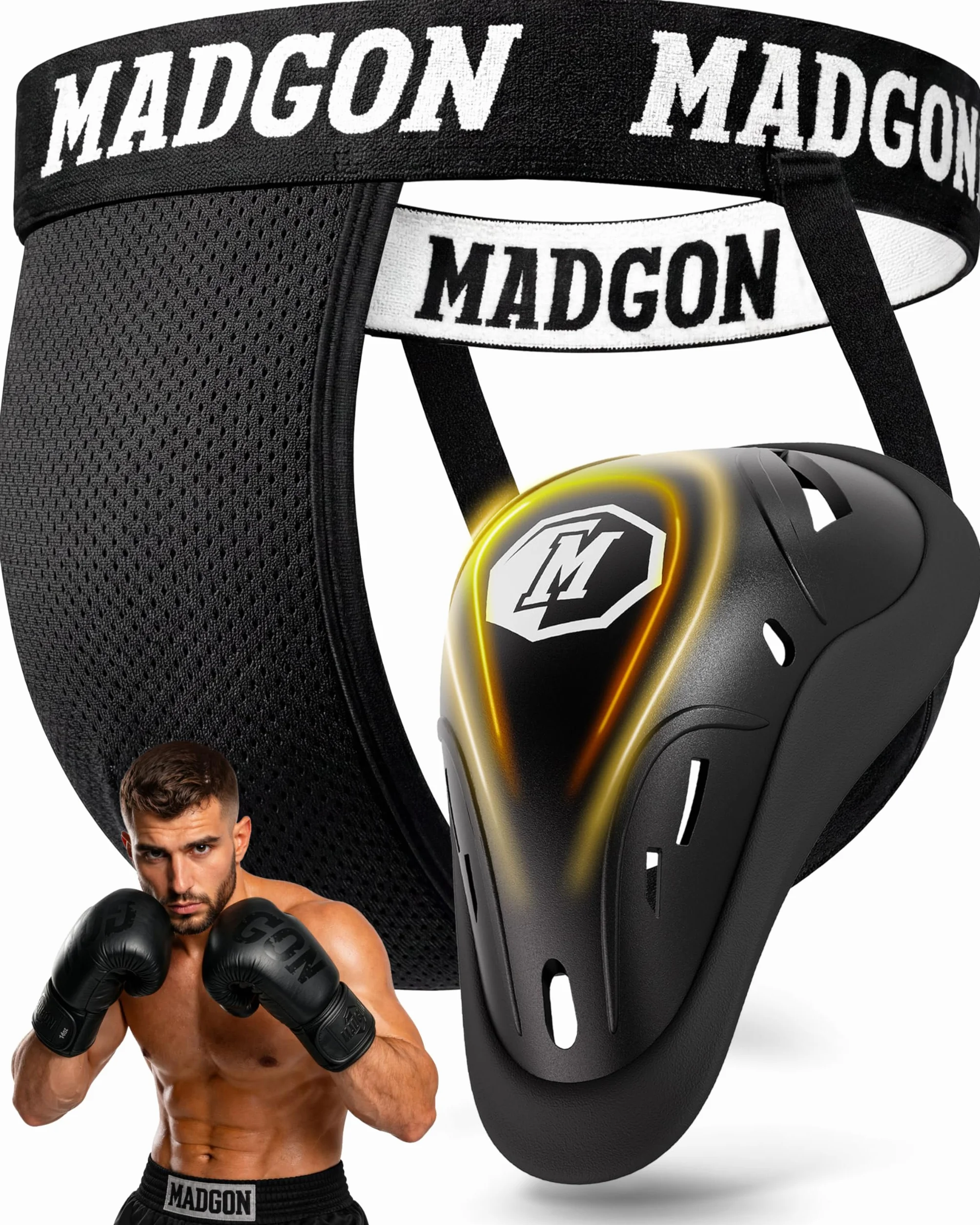 MADGON Coquilla Boxeo Protección Doble Reforzada MMA Kick Boxing Suspendorio Profesional