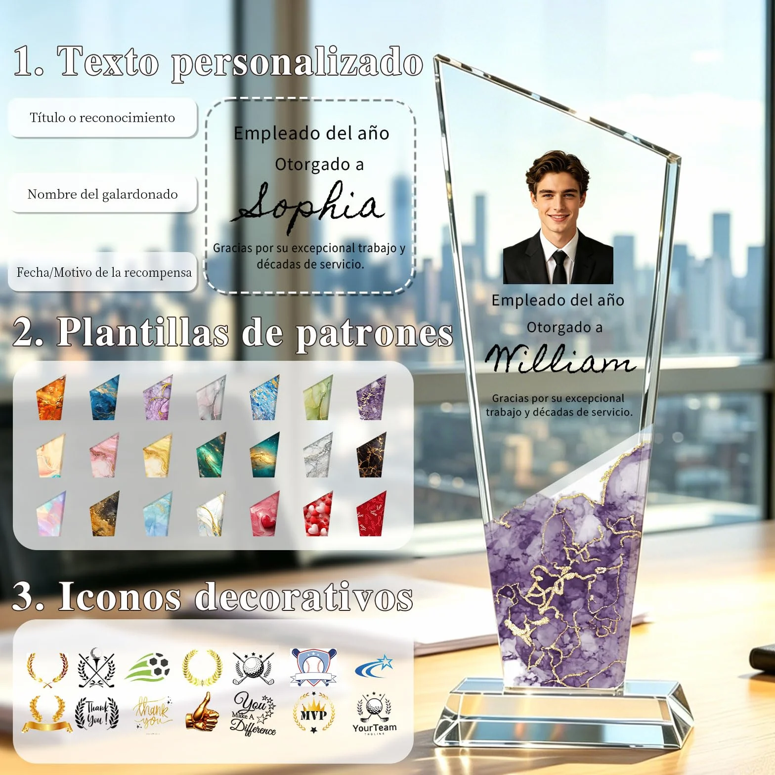 Trofeo Personalizado de Cristal K9 con Foto y Texto, Reconocimiento para Empresas