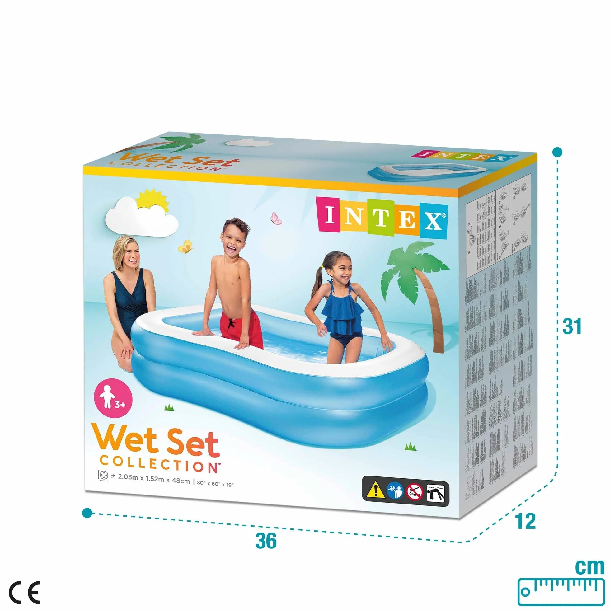 Intex Piscina hinchable infantil familiar rectangular, Medidas 203x152x48cm, 540 litros de capacidad, Piscina hinchable rectangular y azul, juego para niños (57180)