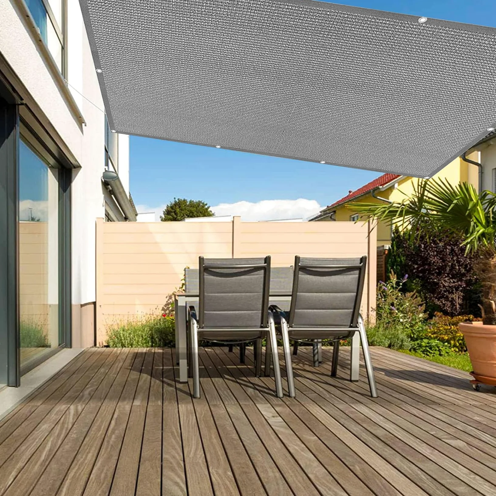 Toldo parasol gris de 5.5 x 8.5 pies, 95% de bloqueo UV, transpirable, HDPE, toldo para camping, jardín, patio, fácil de instalar y listo para fiestas