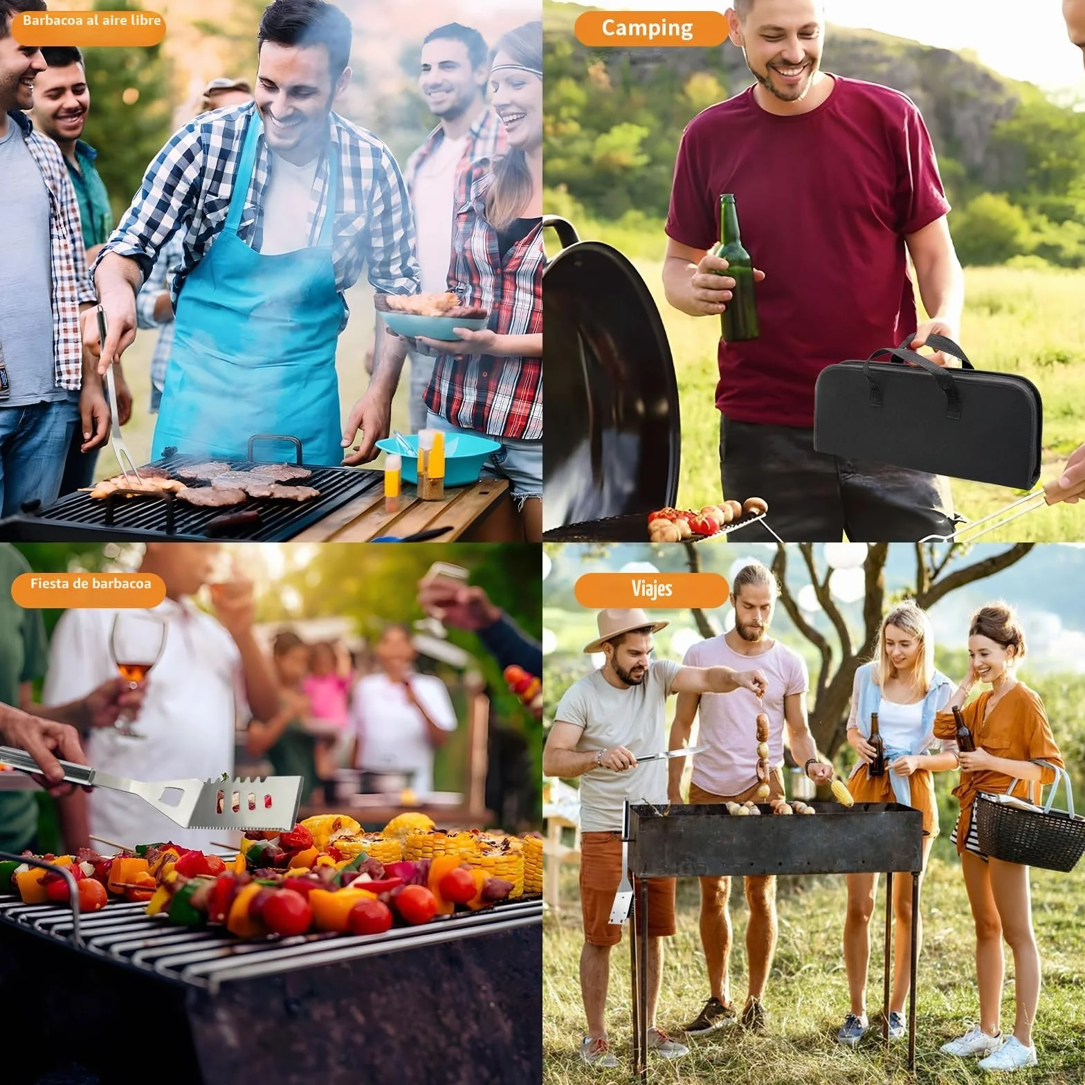JUAUO 11Pcs Juego de Utensilios Barbacoa de Acero Inoxidable Profesionales Accesorios Barbacoas - Kit Barbacoa Prácticas con Bolsa Portatil - Herramientas Parrilla BBQ para Camping Picnic Exterior