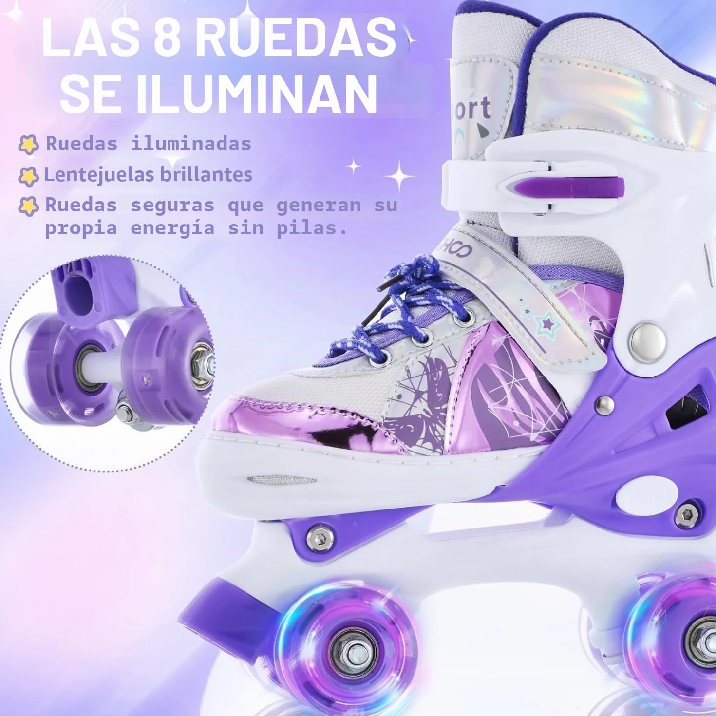 TOMSHOO Patines 4 Ruedas Ajustables con LED para Niñas Niños Principiante