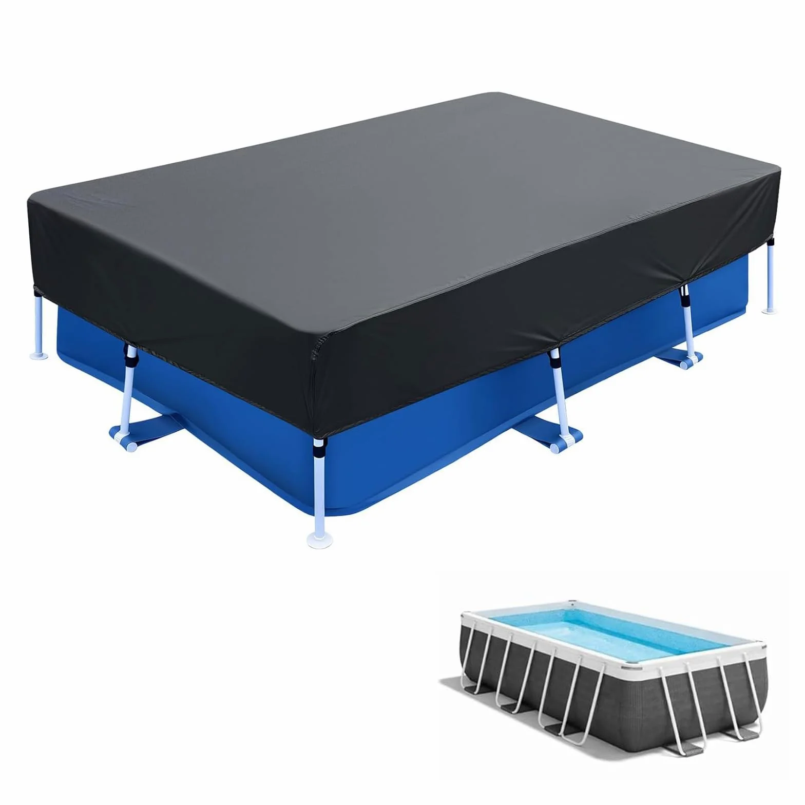Cobertor de Invierno Rectangular 190 x 340 cm Resistente Anti-UV Cubierta Piscina Incluye Cordón de Agarre para Piscinas Rectangulares, Negro