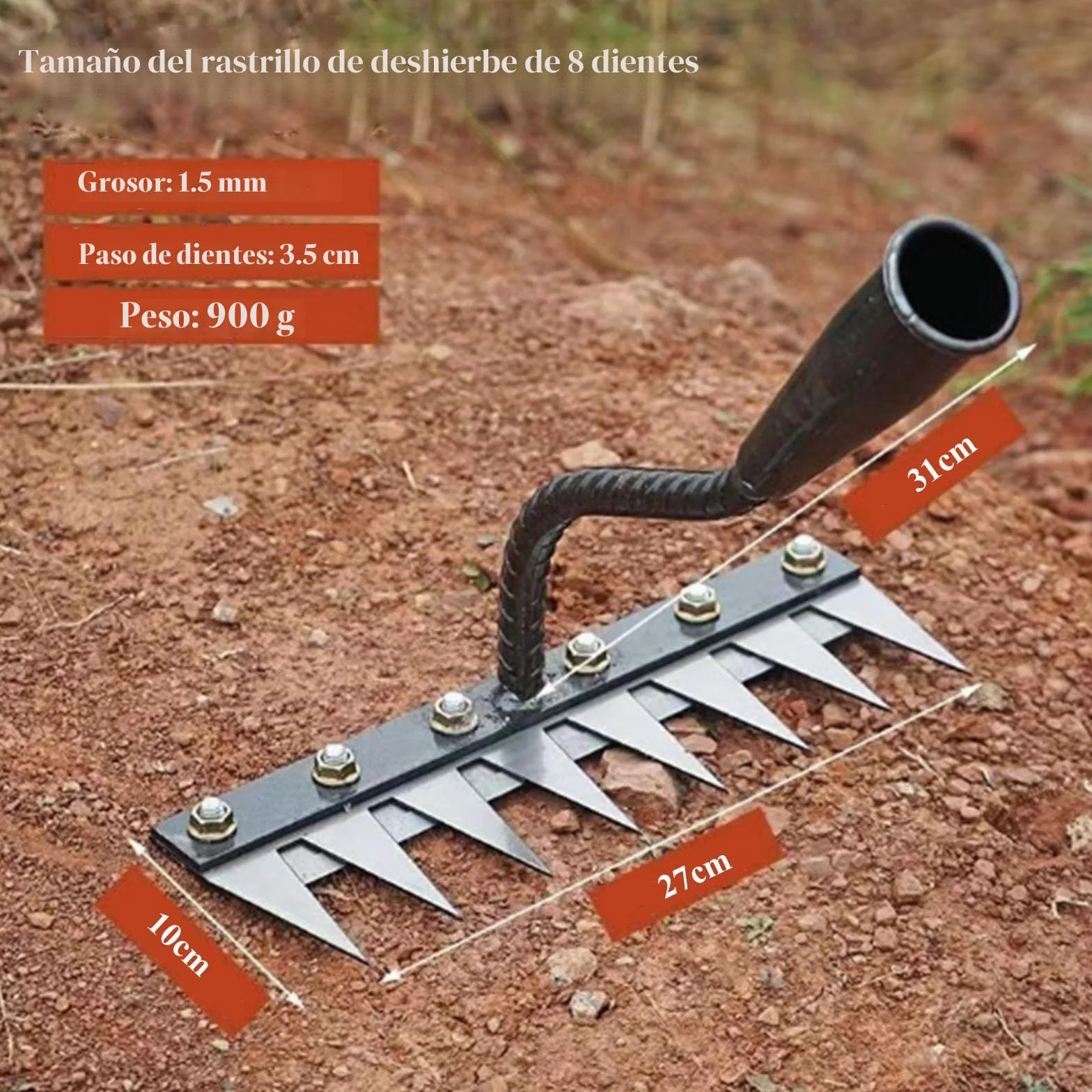 Rastrillo de Deshierbe Extractor de Malas Hierbas con 8 Dientes Herramienta de Deshierbe Manual para Aflojar Suelo, Plantar y Deshierbe
