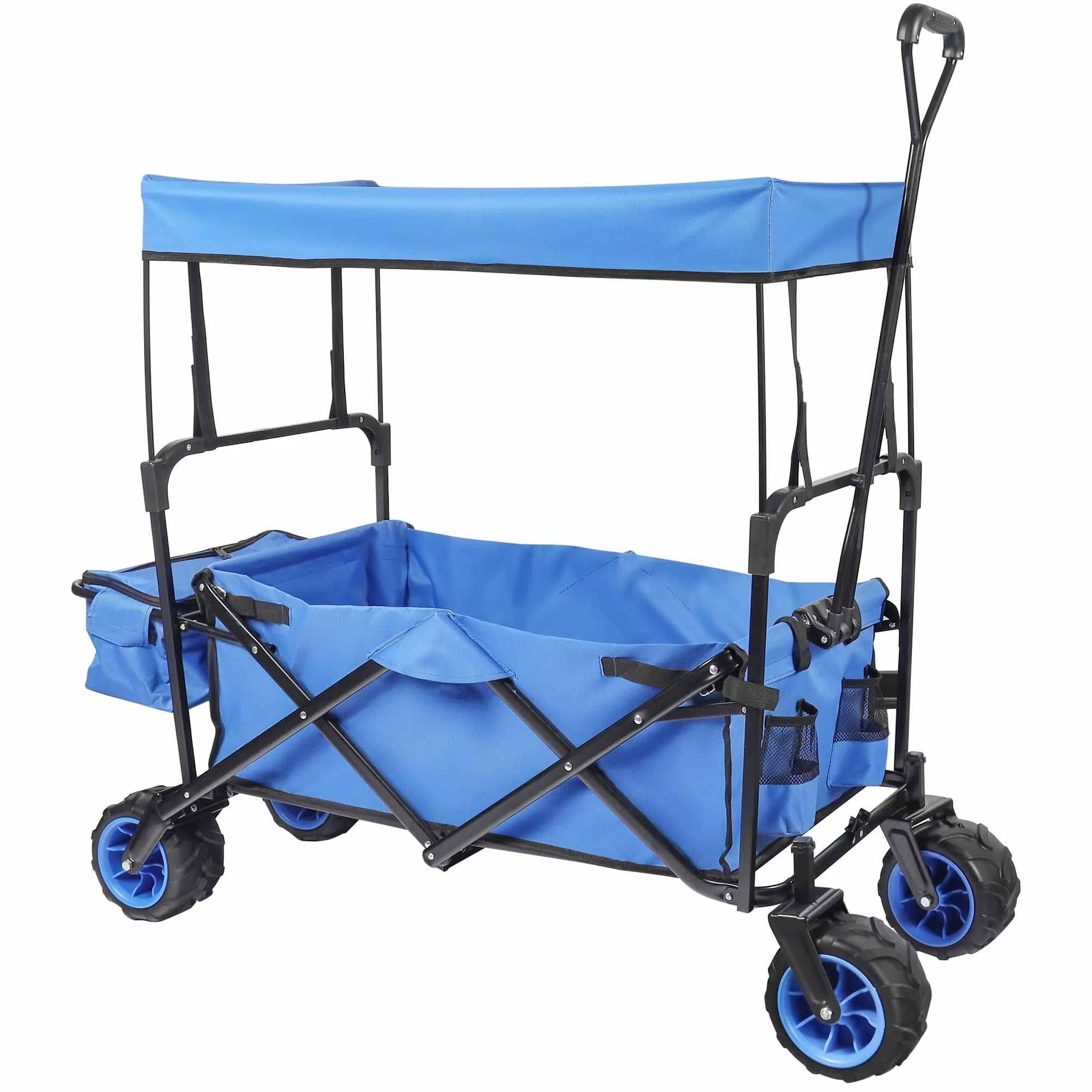Carrito Plegable de Mano con Capota Amplia Superficie de Carga Carro Transporte Carrito de jardín