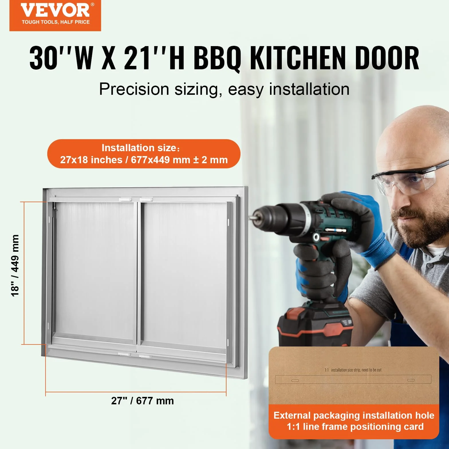 VEVOR Puerta de acceso para barbacoa, puerta de cocina doble de 30 pulgadas de ancho x 21 pulgadas de alto, puerta de montaje empotrado de acero inoxidable, puerta vertical de pared con asas