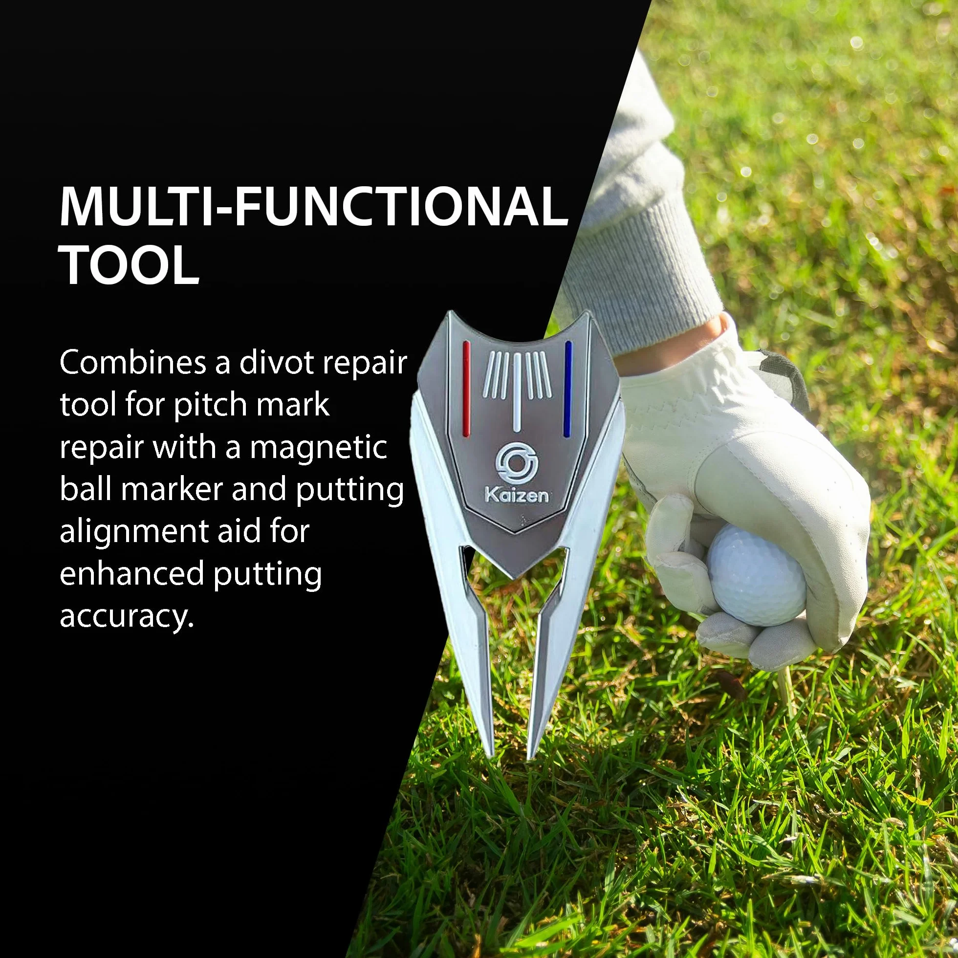 Kaizen Herramienta de reparación de divot de golf con marcador magnético y alineación de putting