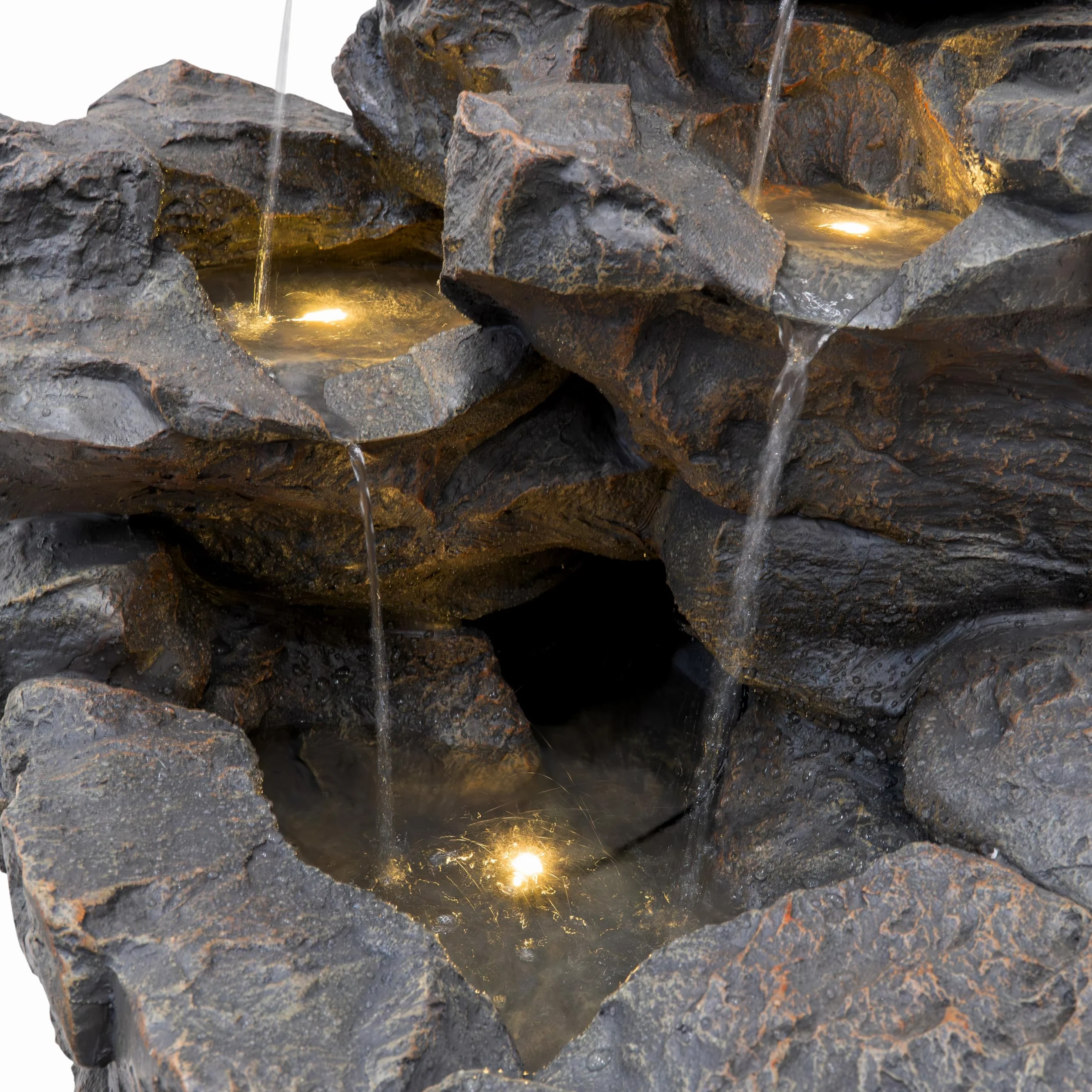 Fuente de Agua Exterior Eléctrica Efecto Roca con Luz LED, Cascada Decorativa Grande para Jardín y Patio, Bomba Silenciosa, Estilo Natural – Rustic Rapids