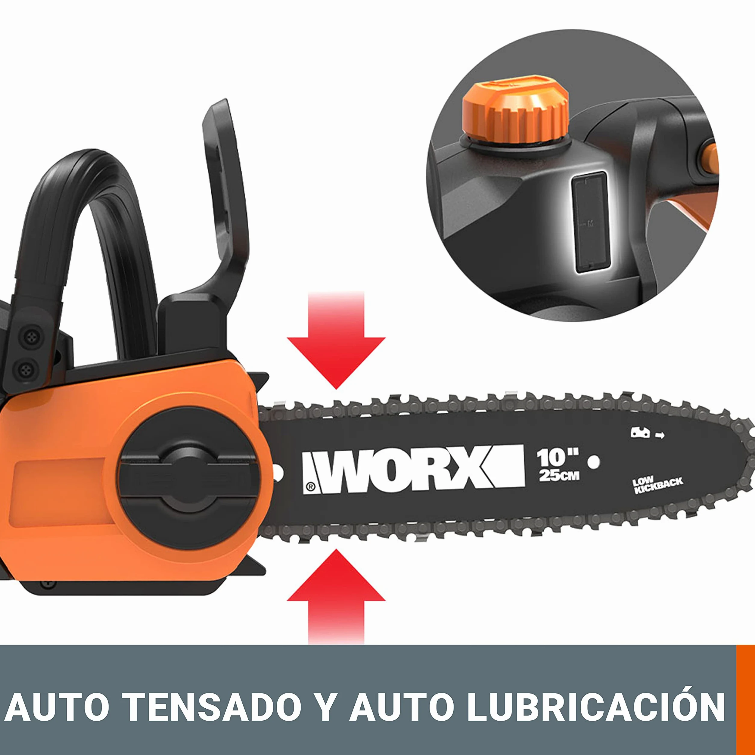Motosierra a Batería WORX WG322E.9 20V 25cm Tensión Automática Lubricado Automático