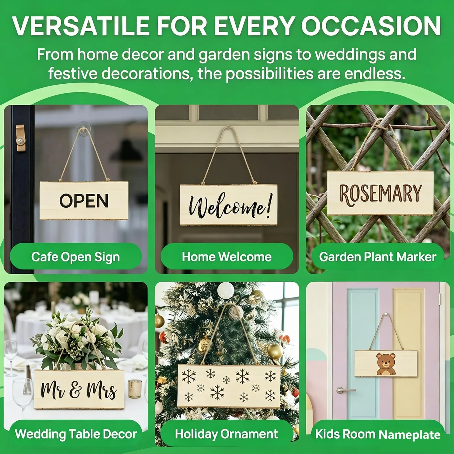 Pack de 4 Cartel Madera Colgante de Boj Macizo 25x10x1cm Letreros de Madera sin Terminar Placas para Manualidades Pirograbado y Grabar a Láser para Bodas, Jardines y Decoración Navidad