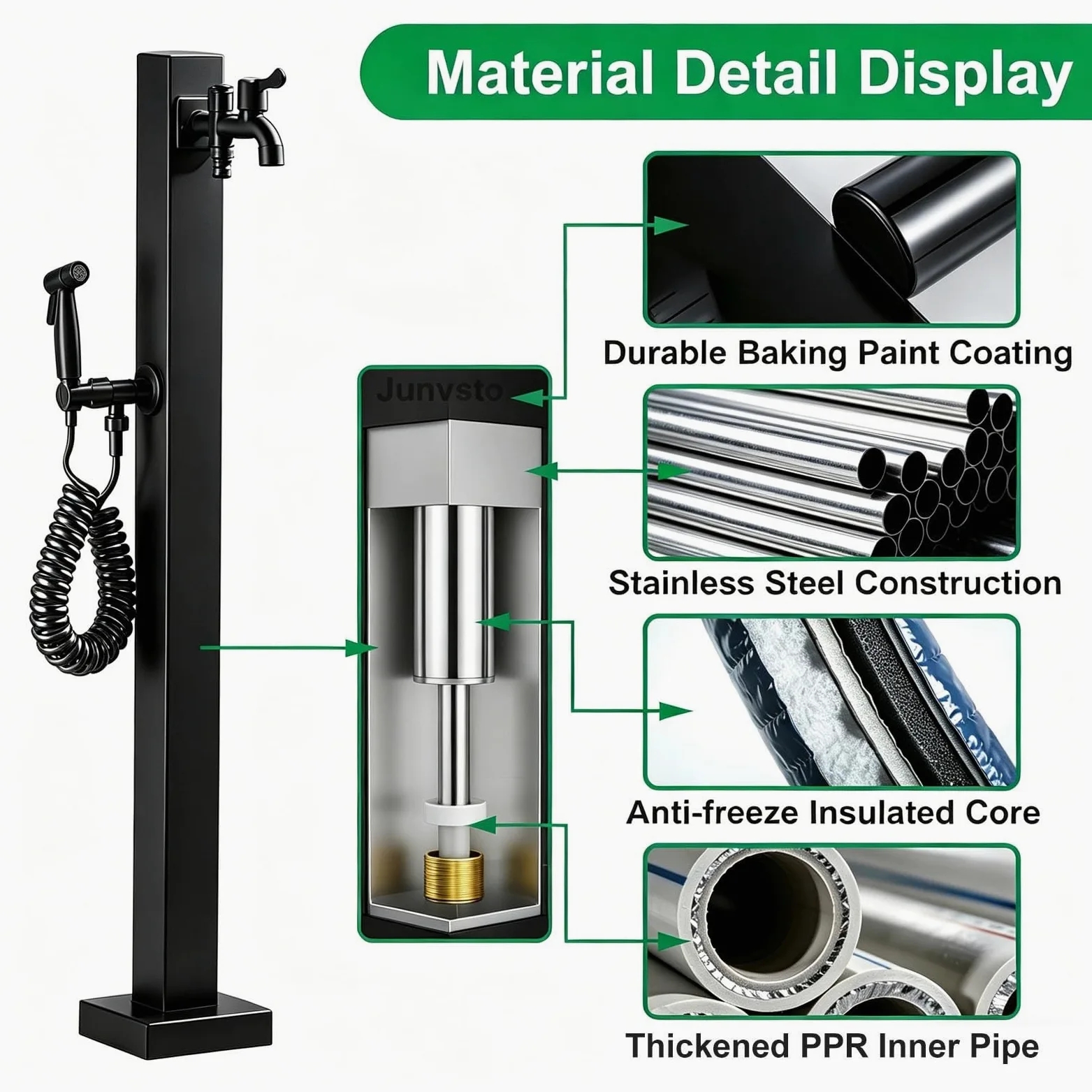 Grifo de agua para jardín columna de agua para exteriores, grifo entrada doble y estante manguera, hidrante de jardín, grifo con espiga exteriores de acero inoxidable(Estilo 1,Height: 95cm/37.4in)