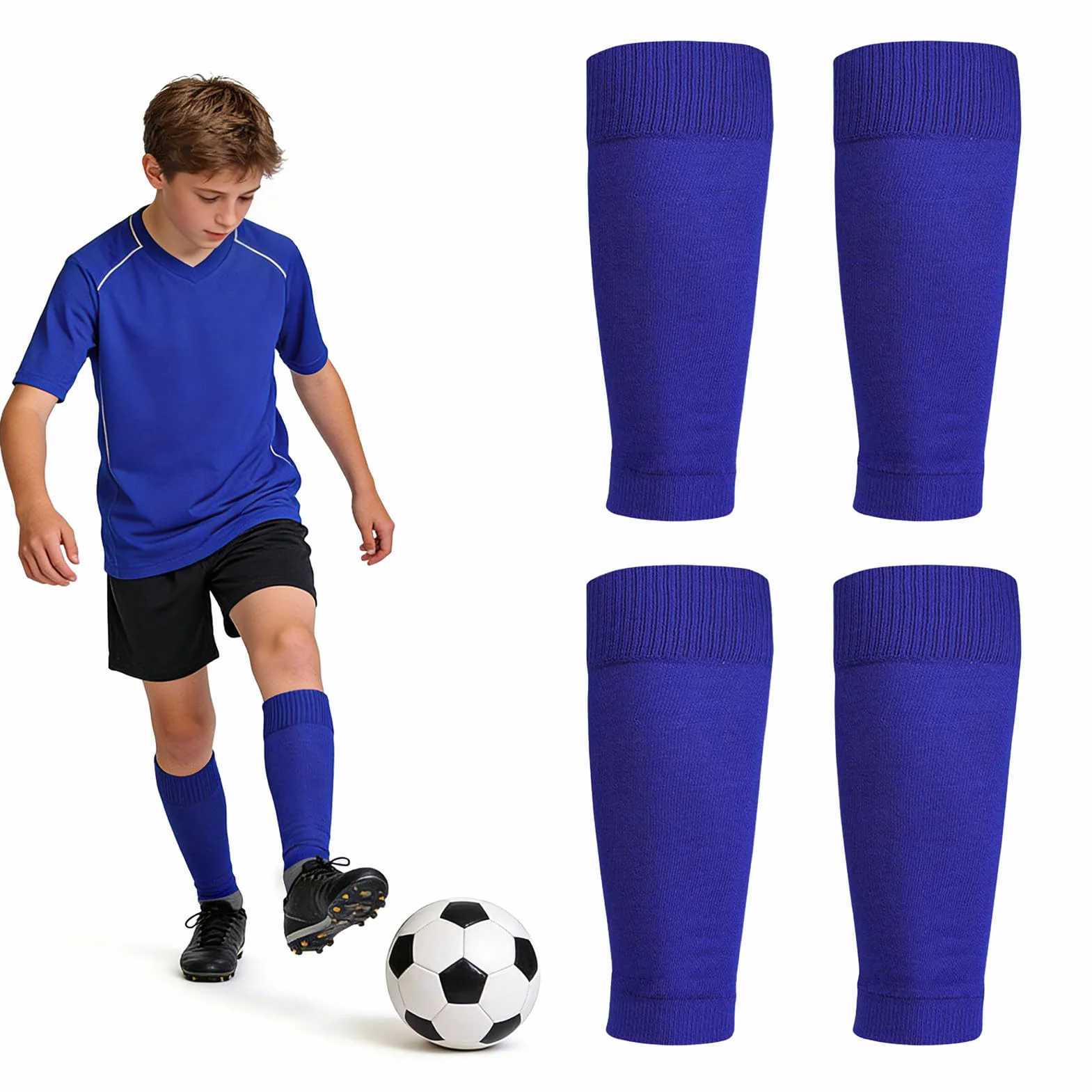 Calcetines de Fútbol Infantil Azul Transpirables con Protectores Espinillas