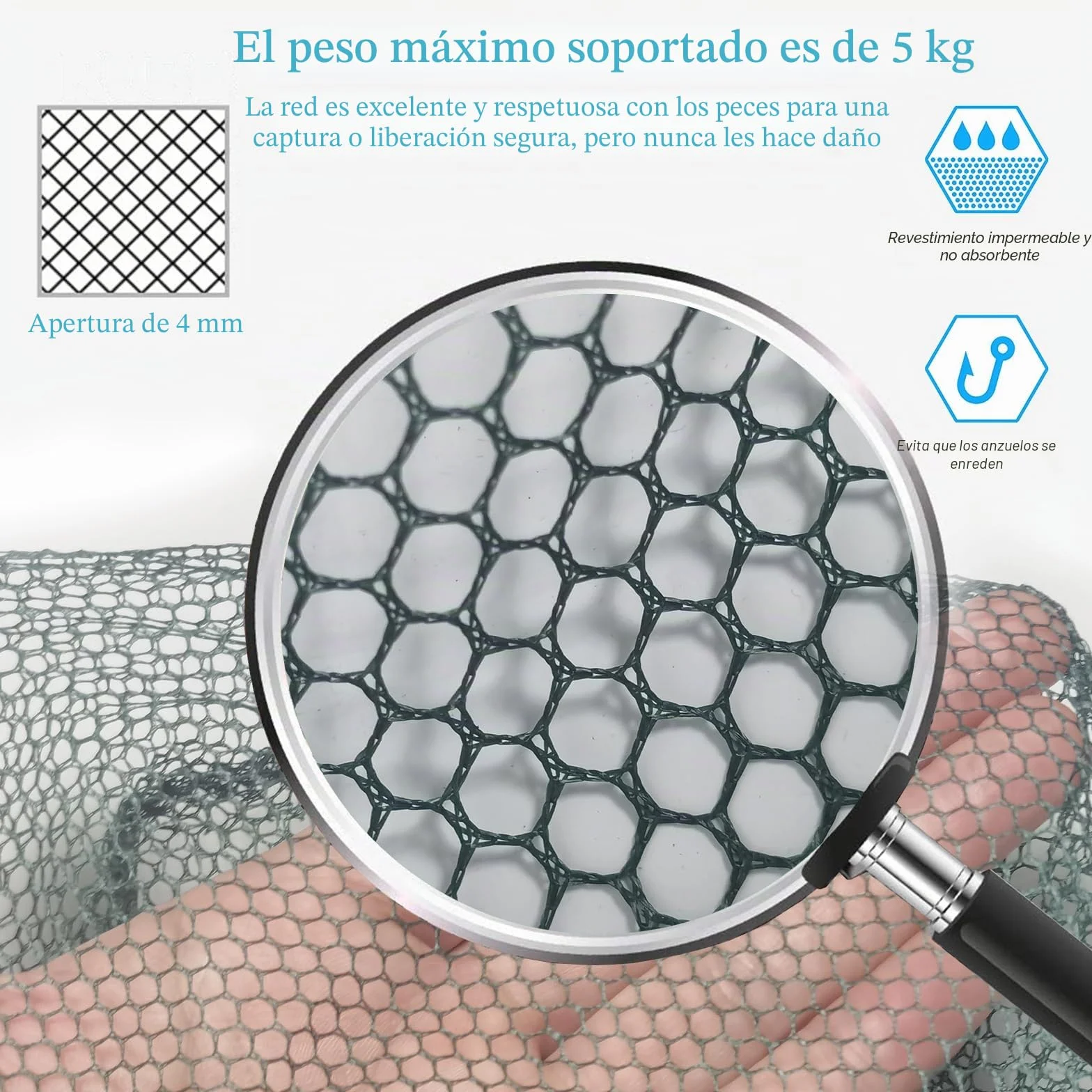 Red de Pesca de Acero Inoxidable Triangular Plegable 1,9 m Mango Telescópico Extensible