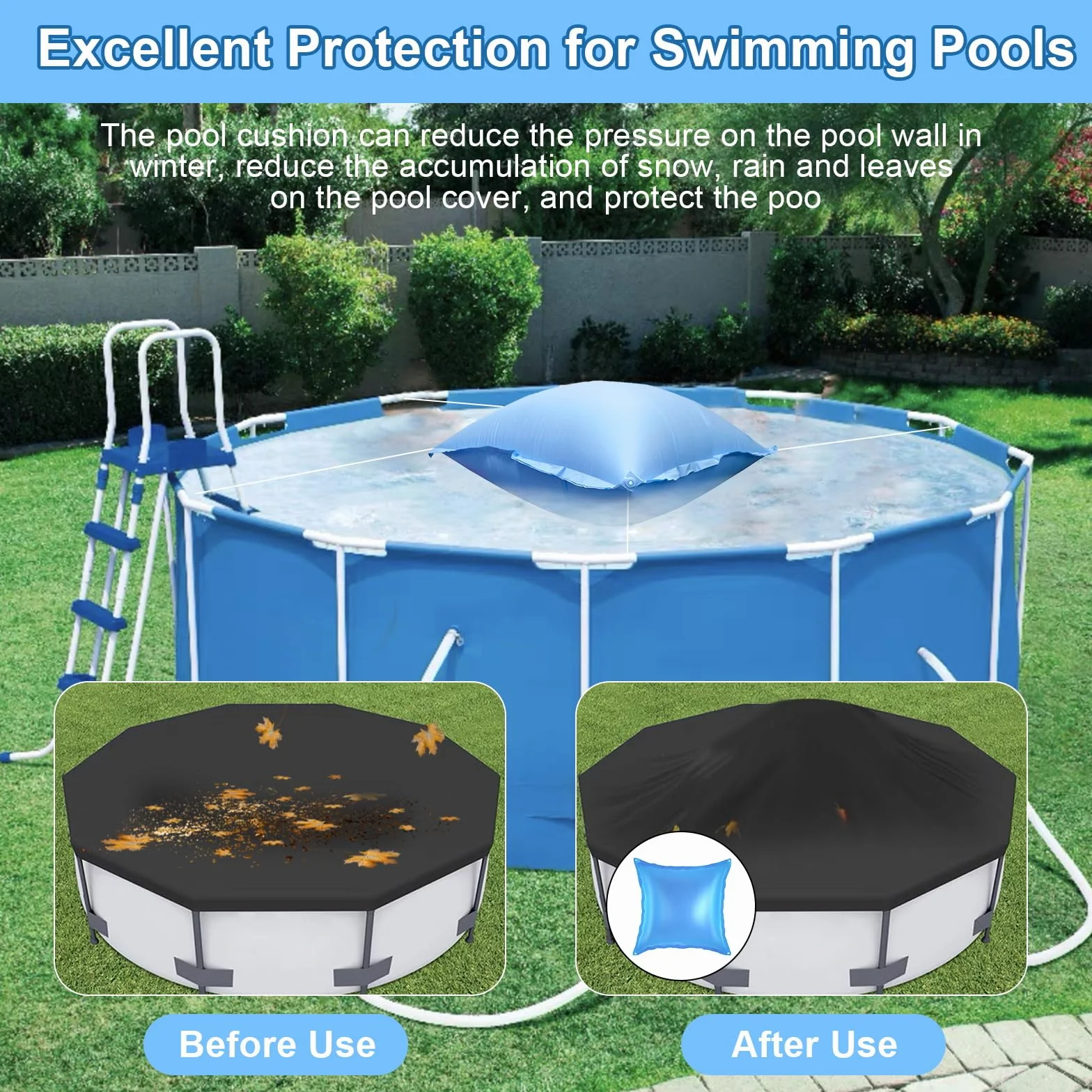 Cojín de piscina de invierno, 120 x 120 cm, cojín de aire para piscina, cojín de aire rectangular, cojín de aire para piscina de invierno, cojín de aire para piscina resistente al invierno