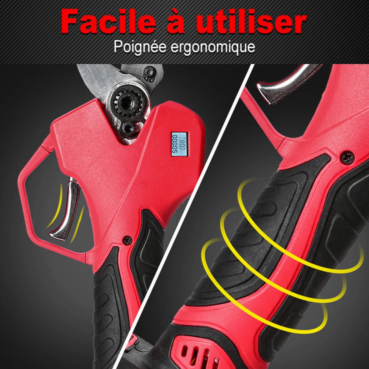 Tijeras eléctricas inalámbricas de 50 mm, podadoras eléctricas de 21 V con 2 baterías, 1000 W, motor sin escobillas, podadoras de batería adecuadas para podar, jardinería, árboles frutales
