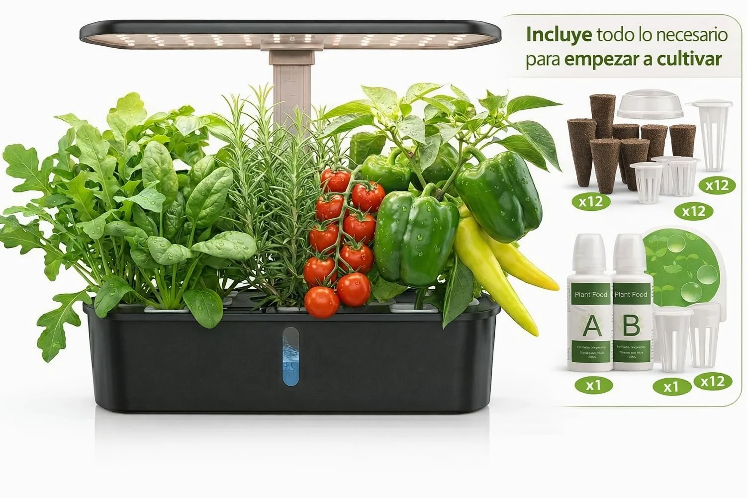 F.B Sistema de Cultivo Hidropónico Kit de Cultivo Interior con Iluminación LED Automática, Huerto Interior con Temporizador Automático, Altura Ajustable (12 Vainas)