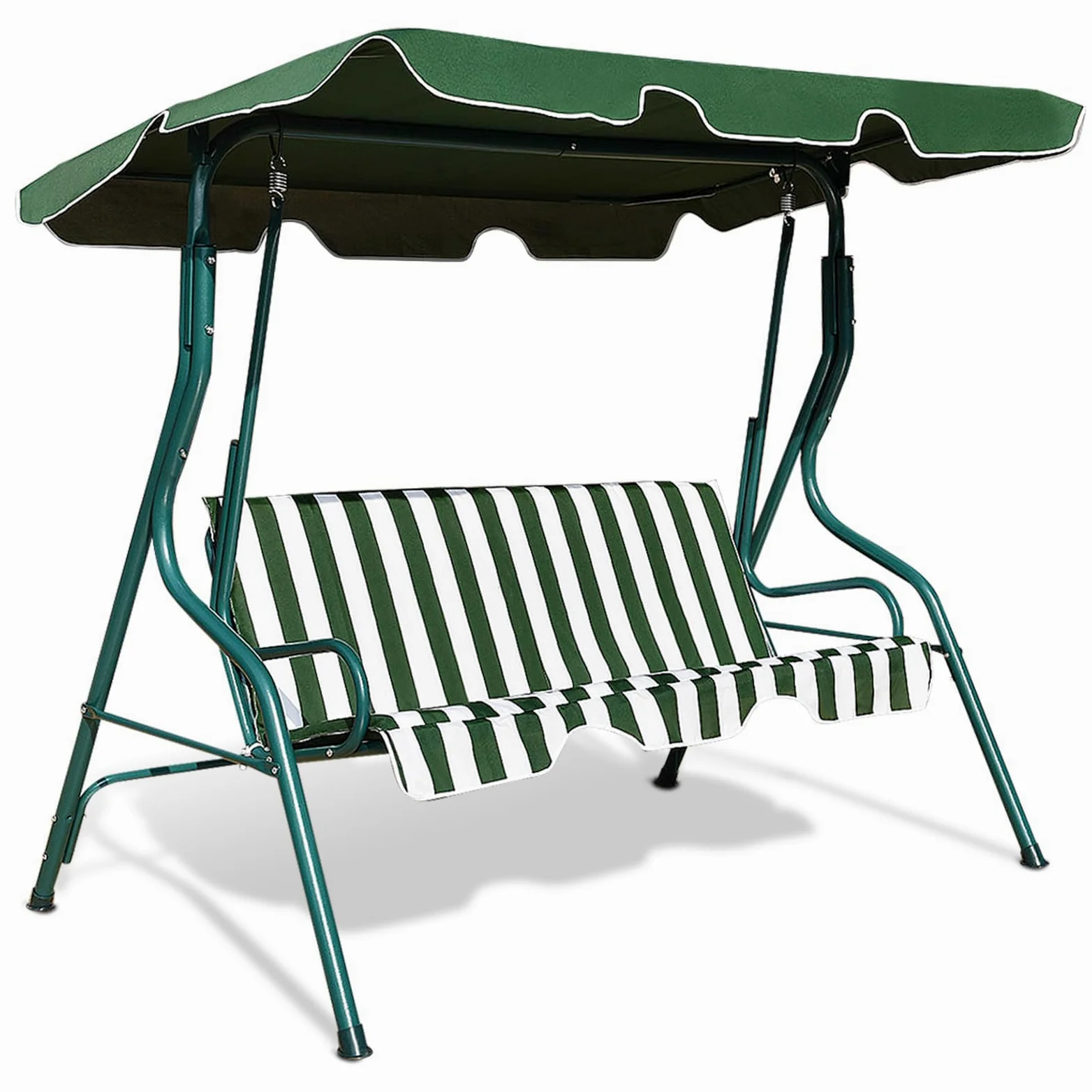 FANTASK Balancín con toldo Ajustable, Columpio de jardín de 3 plazas, para jardín, terraza y Patio Trasero, 172 x 110 x 154 cm, Color Verde y Blanco