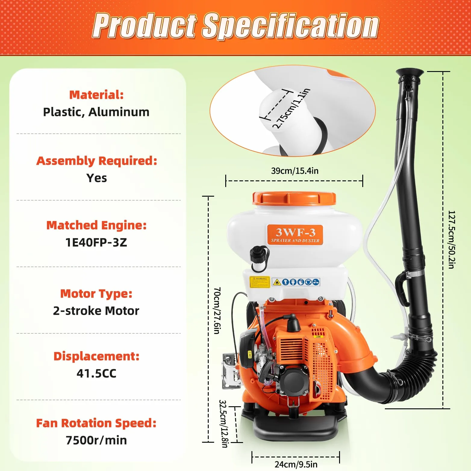 Pulverizador de motor de gasolina de 14 l, pulverizador de motor, pulverizador de motor de 12 m, 7500 rpm, pulverizador a presión para cobertizos de verduras, huertos, jardines