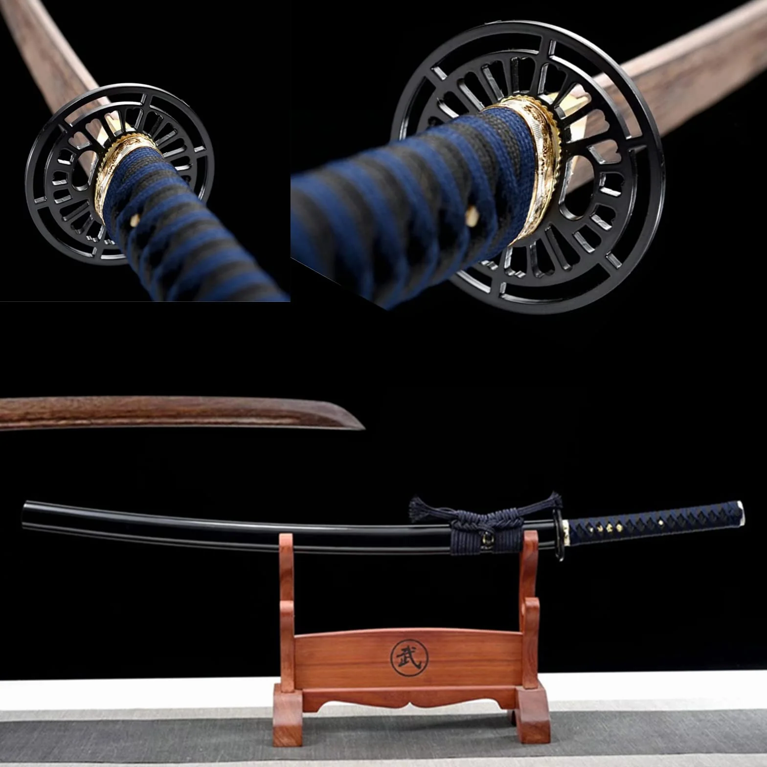 Katana Samurai Iaido Estilo Japonés 103cm Madera Maciza Palisandro Natural Funda Pintada Hecha a Mano Entrenamiento Kendo Cosplay Decoración Hogar