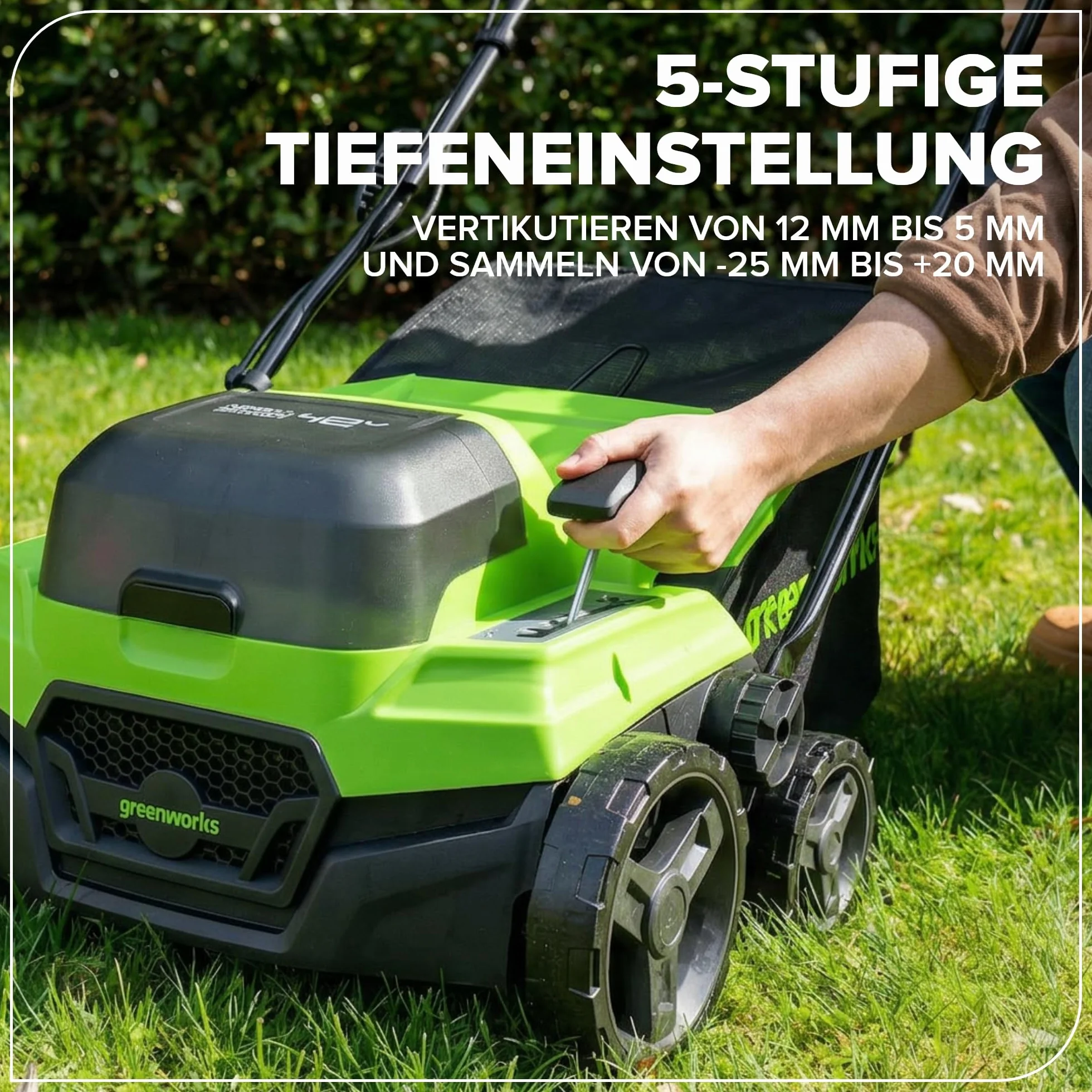 Greenworks Escarificador Aireador Césped 48V (24V x2) Brushless 2-en-1, Ancho 38 cm, 5 Niveles Altura, Bolsa 45L, Manillar Plegable, Herramienta Jardín Inalámbrica, Sin Batería GD2X24SC38II
