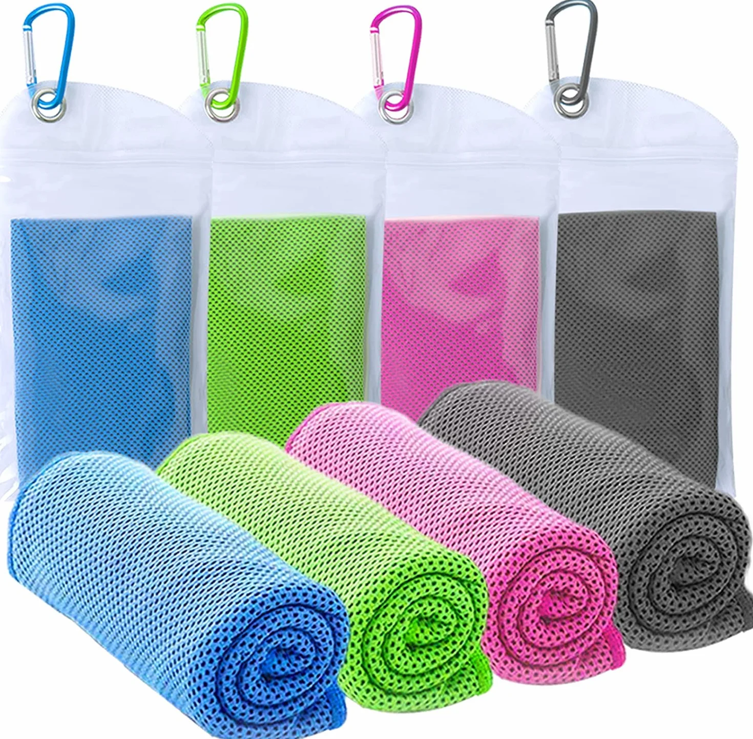 KATELUO 4 Pack Toalla de Enfriamiento Microfibra Deporte Fría Set Cooling Towel Fitness Gym Yoga