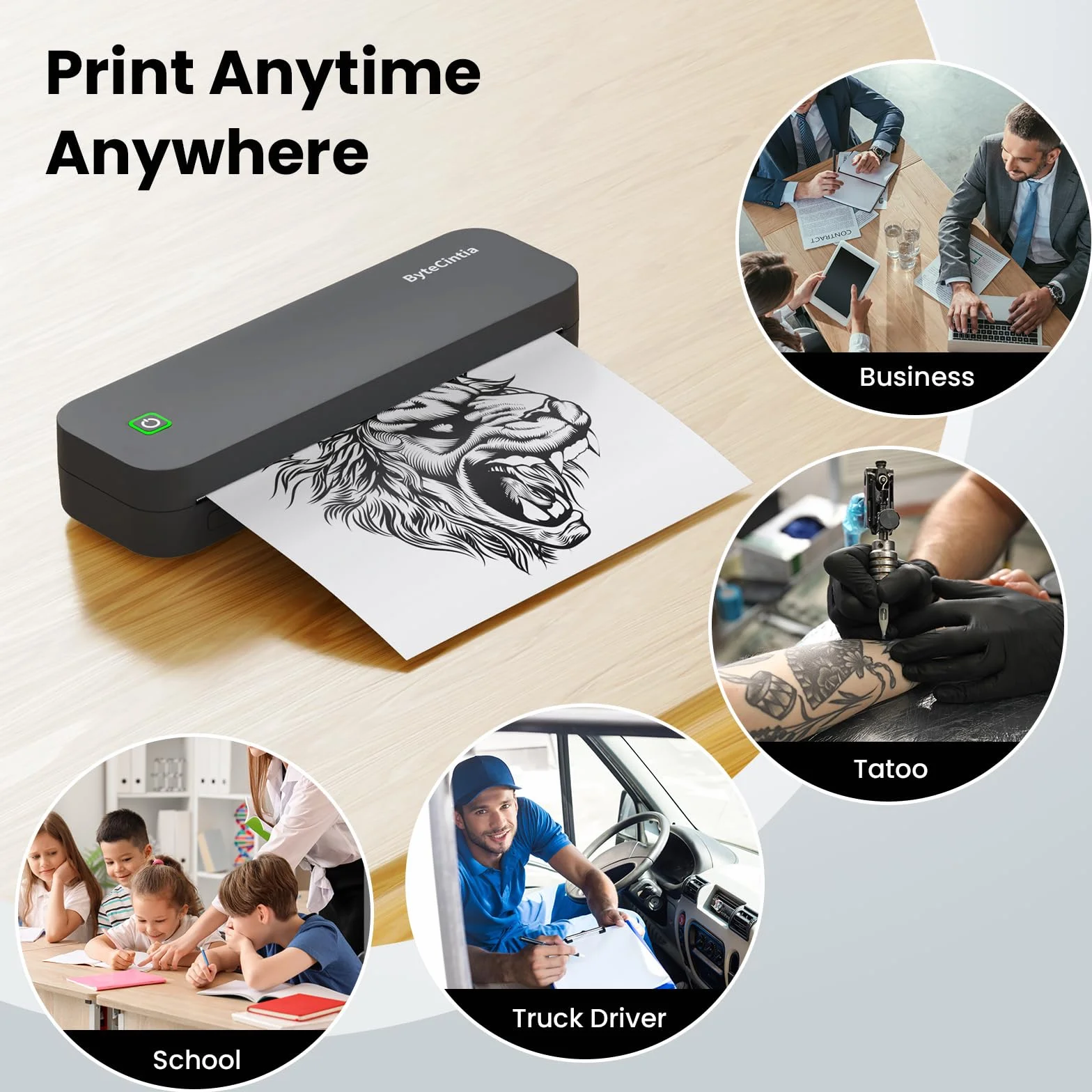 Impresora portátil térmica A4 Bluetooth para oficina móvil, compatible con Android iOS y laptops