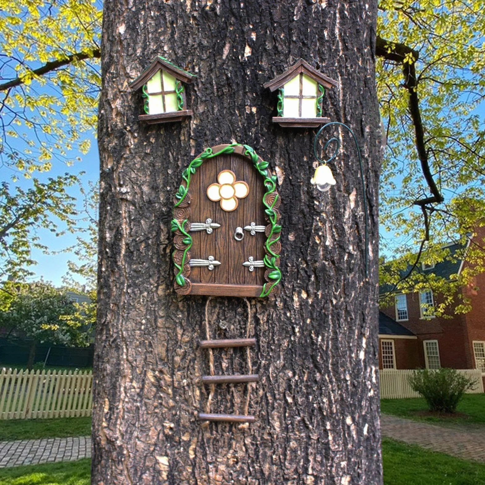 Casas de Hadas para niños, casa de Hadas de gnomo, Ventana y Puerta para árboles, Accesorios de jardín en Miniatura, diseño de jardín Encantado al Aire Libre, decoración de Adorno de césped