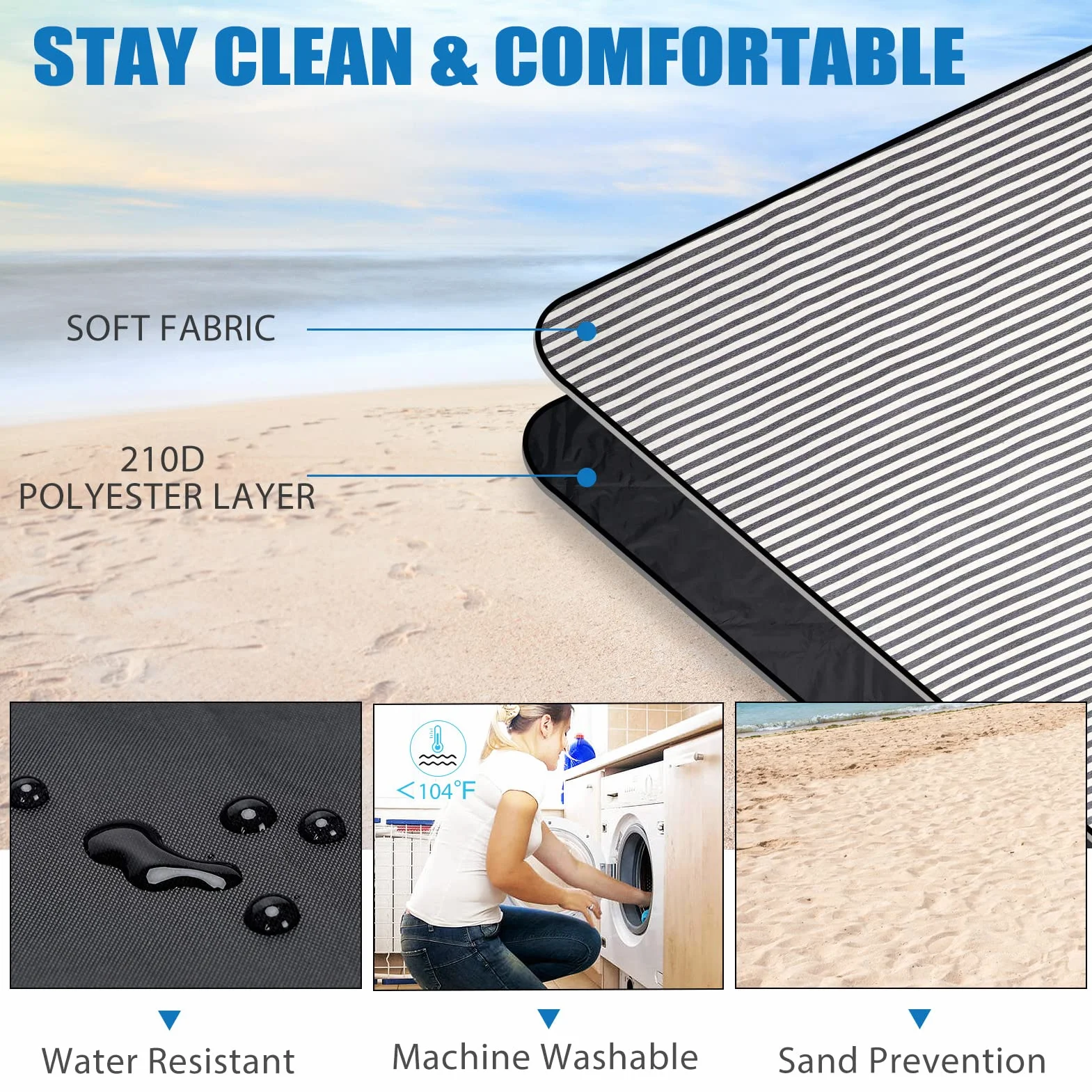 Manta de Picnic Impermeable y portátil con Correa de Transporte, Alfombra de Playa o Familia, Camping, Alfombra de Picnic Extra Grande, Plegable, Resistente a la Arena para Senderismo, 145 x 200 cm