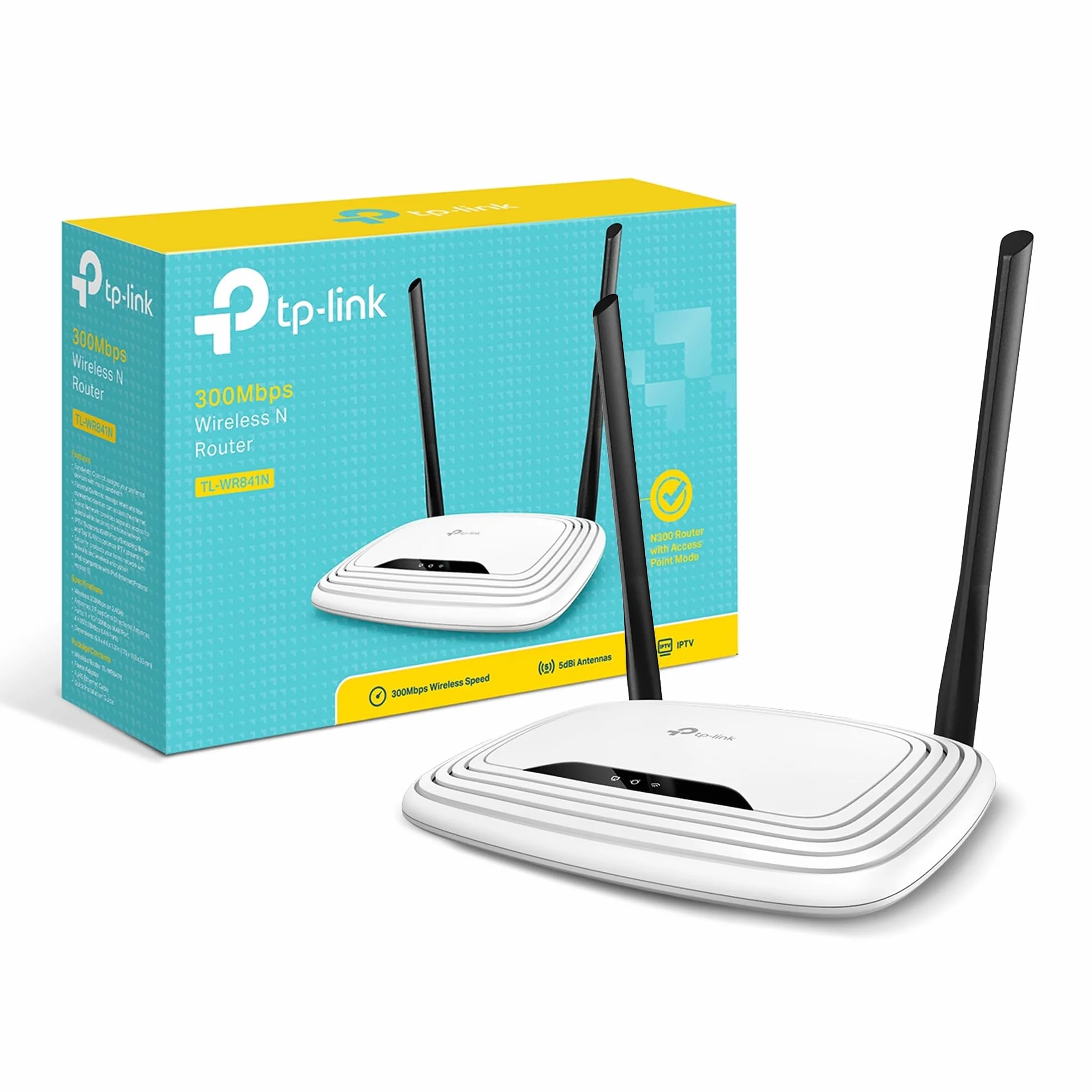 TP-Link TL-WR841N WiFi4 N300 Router inalámbrico, 300 Mbps, Antenas 5 dBi, 4 Puertos LAN, 1 Puerto WAN