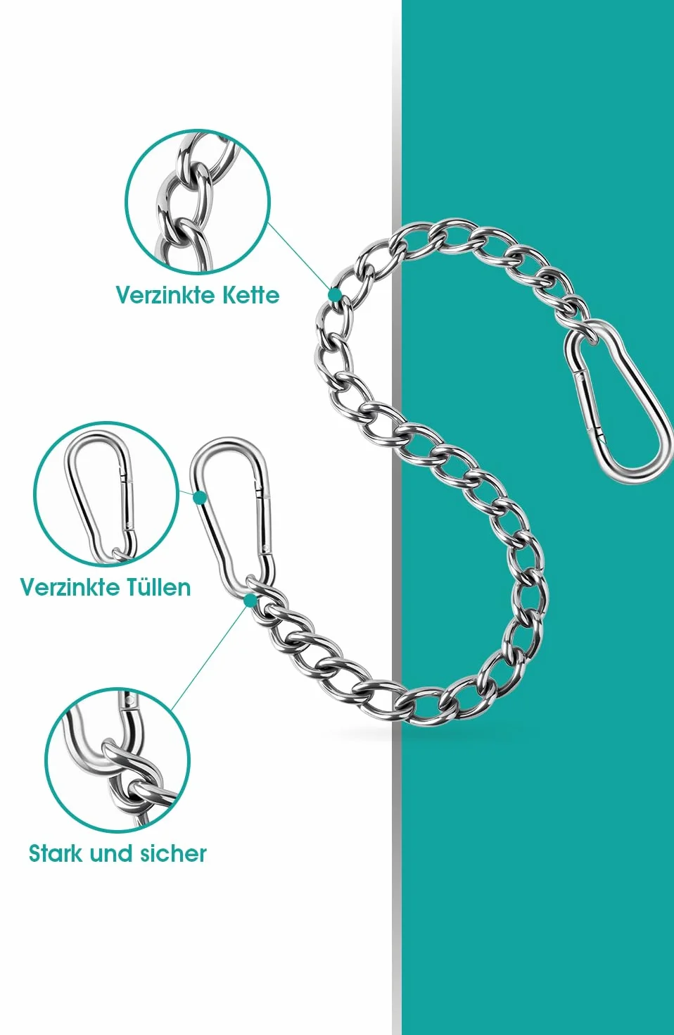 Cadena para Silla Colgante, Cadena de extensión para Silla Colgante, extensión de Cadena para Saco de Boxeo de 66 cm con Dos mosquetones, Carga hasta 250 kg