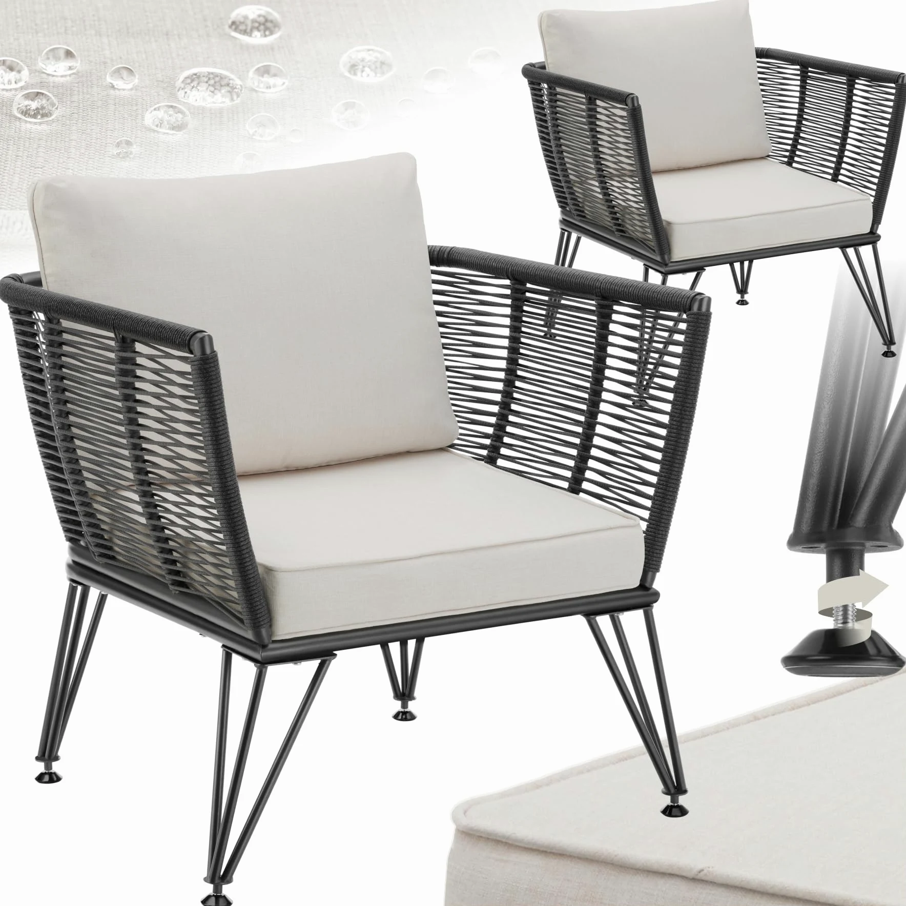 tectake® Sillas de Jardin Exterior de Ratán, Sillones de Jardin, Cojines, Sillas Exterior Resistente a la Intemperie, Sillones para Terrazas, Muebles de Jardín, Butacas de jardín - 2 Sillas