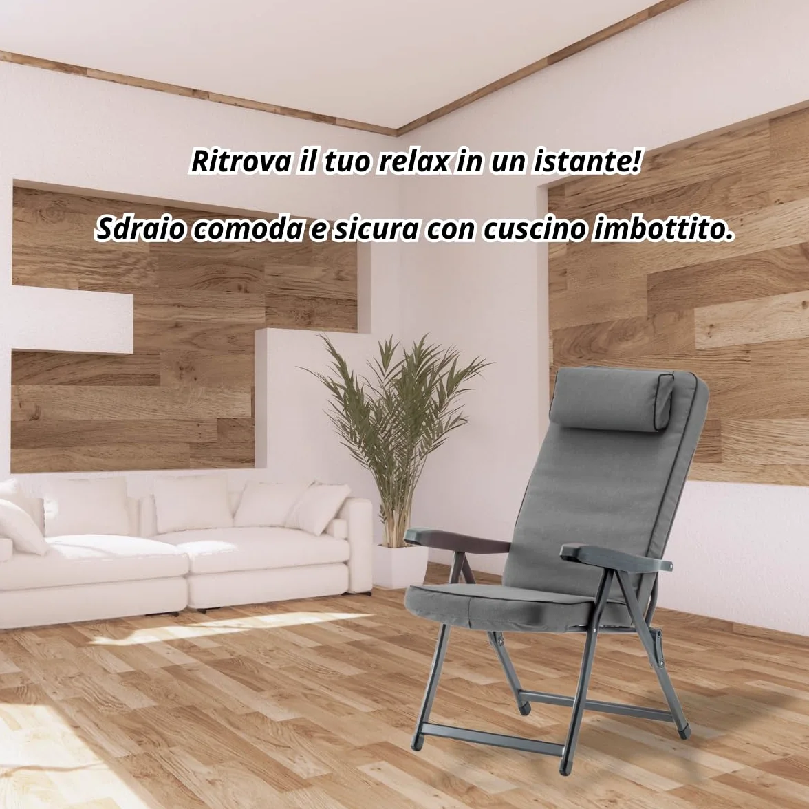 Tomaino Tumbona acolchada para uso interior exterior (Gris, Sillón estándar)