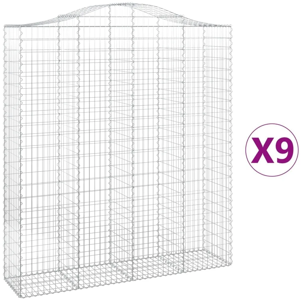 Cestas de gaviones galvanizadas como protección visual con arco alto para barreras de jardín y paredes de gaviones insonorizadas de acero, 9 unidades, gaviones decorativos para exteriores y