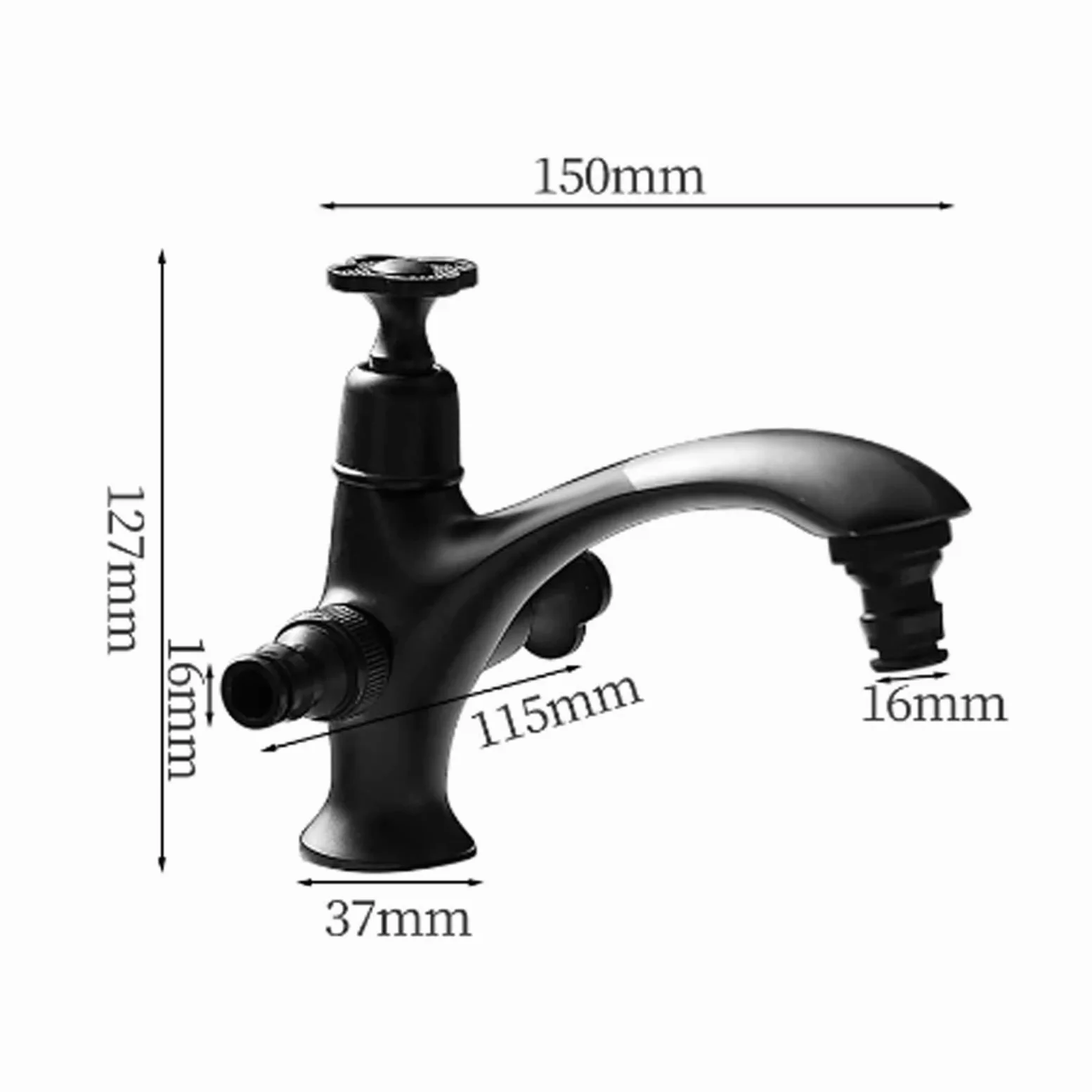 Grifo De Jardin Laton Giratorio De 360° Grifo Lavadora Doble Salida Solo Agua Fría Apto para Exterior O Baño,Negro