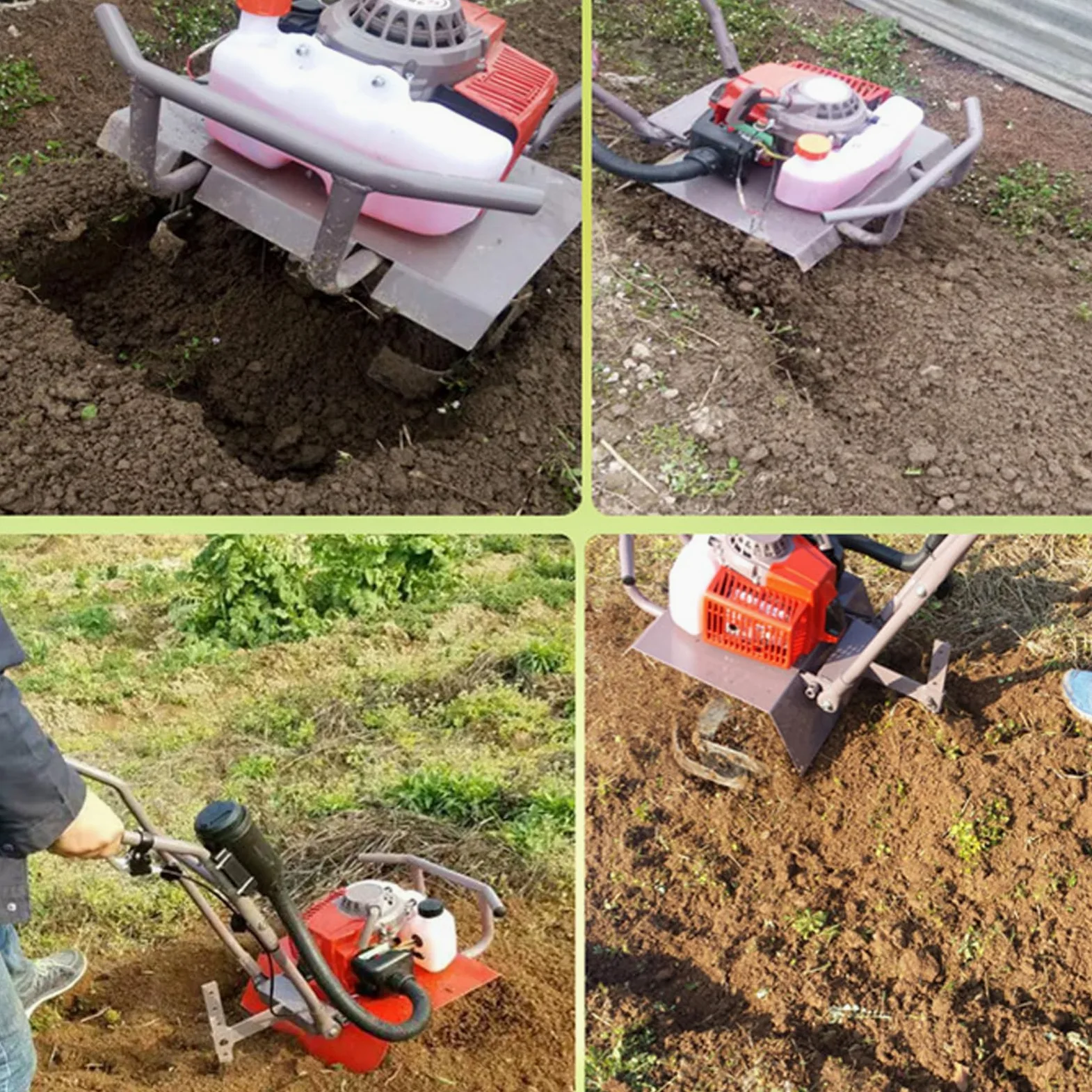 Motocultor De Gasolina para Jardín, Motocultor De Gasolina para Trabajo Pesado, con 4 Cuchillas, Profundidad De Labranza Ajustable, Motocultor De Gasolina De 2 Tiempos, Motocultor De Gasolina