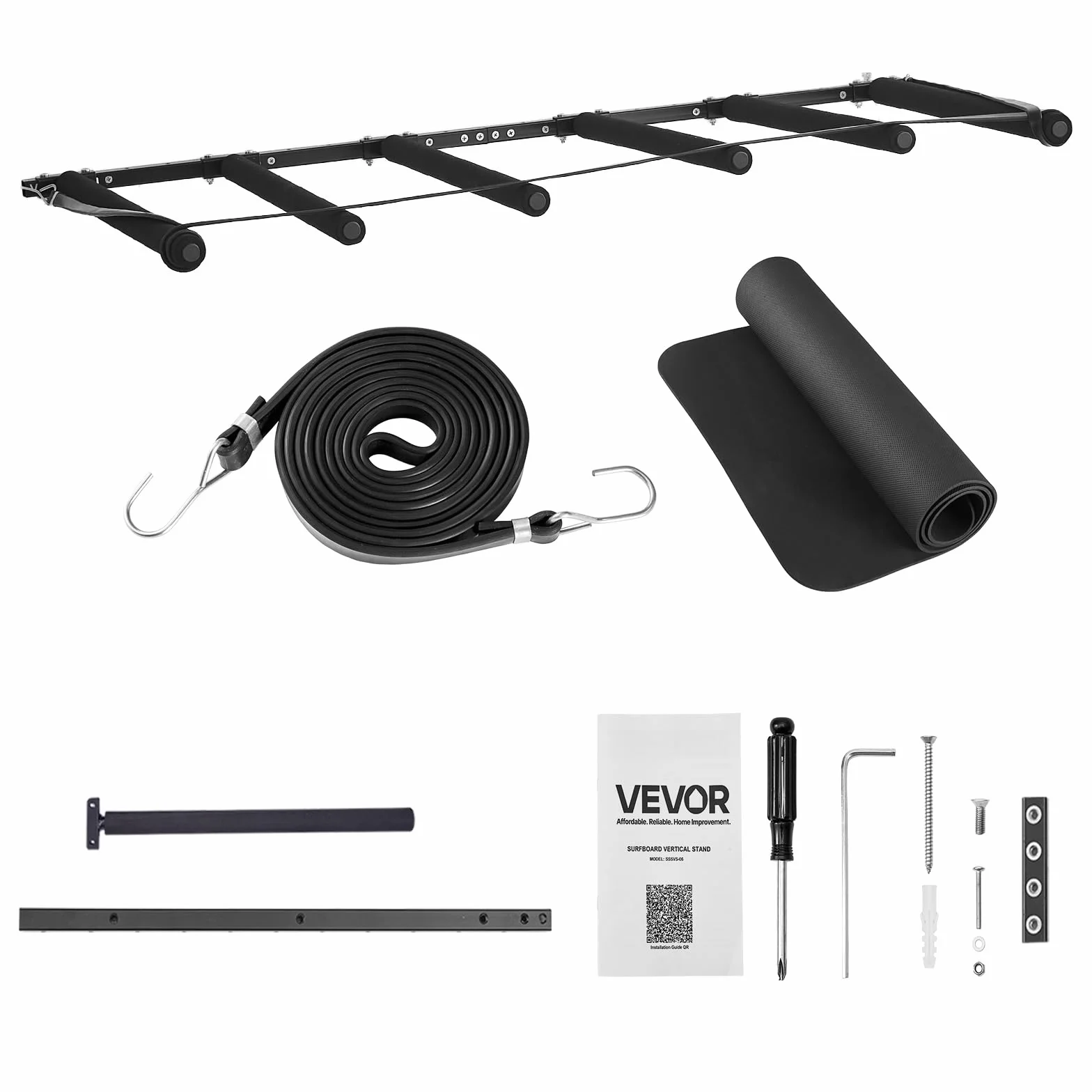VEVOR Soporte de Pared para Tablas de Surf de 5 Niveles, Organizador Ajustable Negro