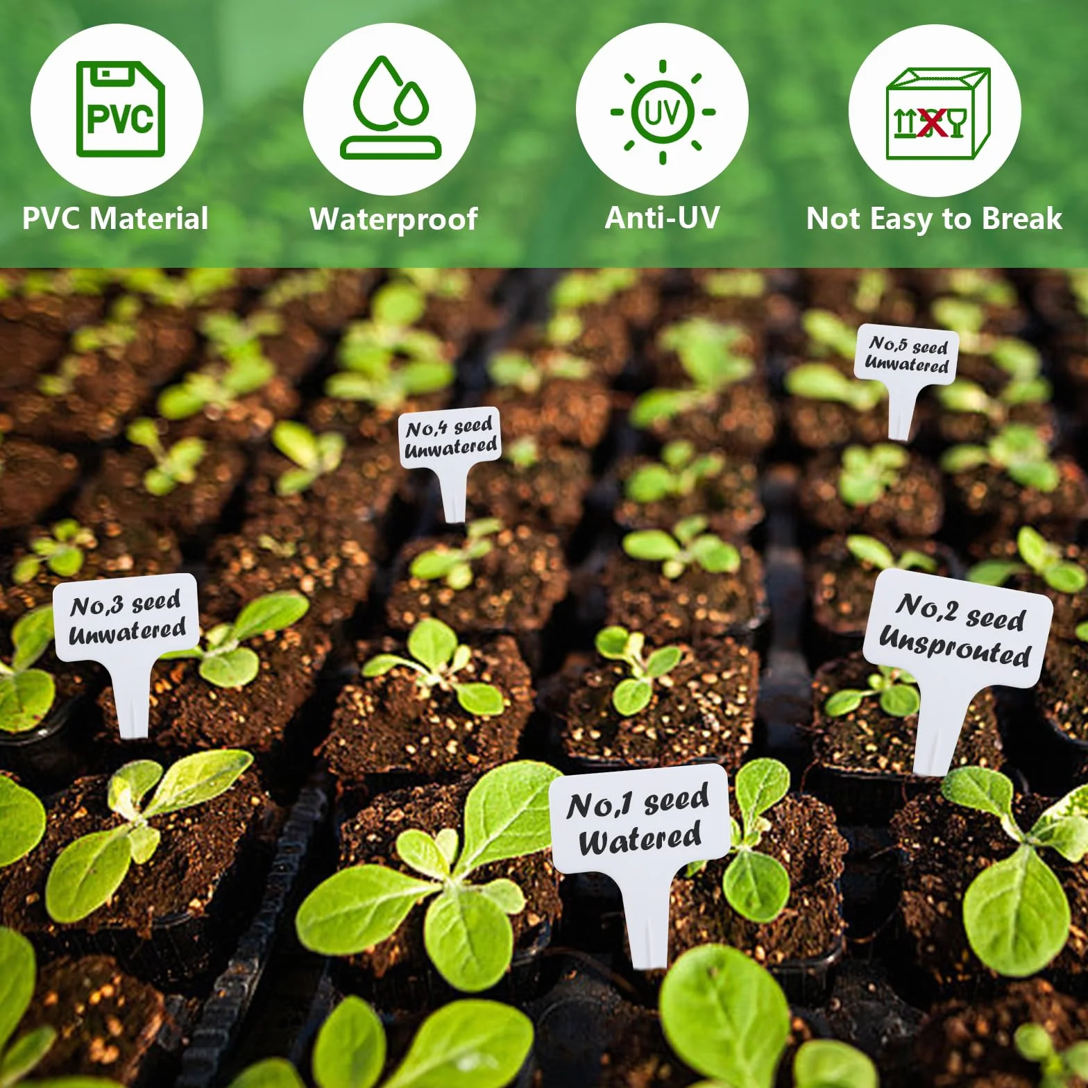 Juego de 100 etiquetas para plantas, etiquetas plantas, plastico para huerto con marcador blanco incluido. Adecuado para jardines, huertos o granjas.
