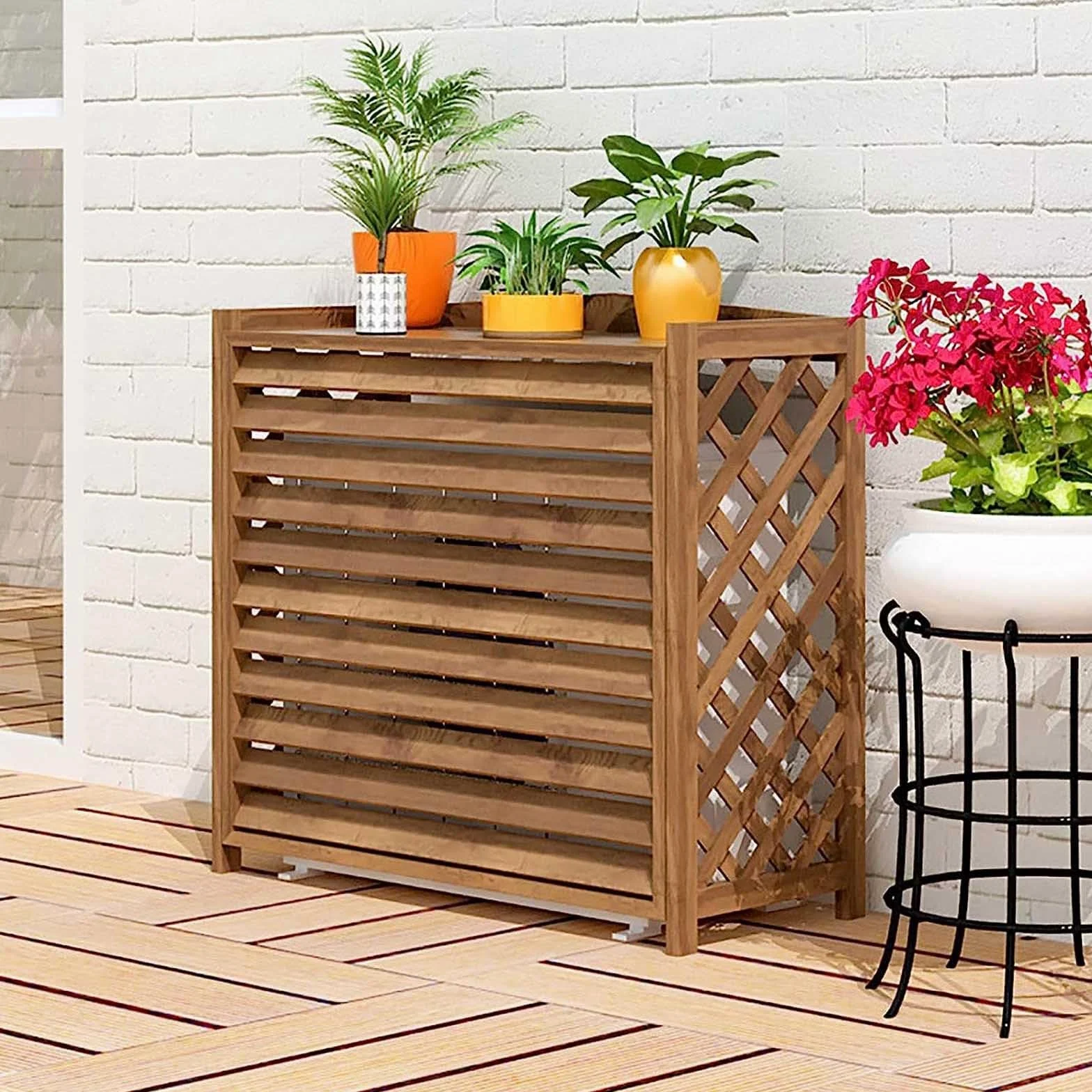 Cubre Aire Acondicionado Exterior Vallas De Madera Balcon Privacidad Celosias Cubre Aire Acondicionado Exterior Proteger del Sol Y La Lluvia Soporte para Plantas Interior Balcon(S)