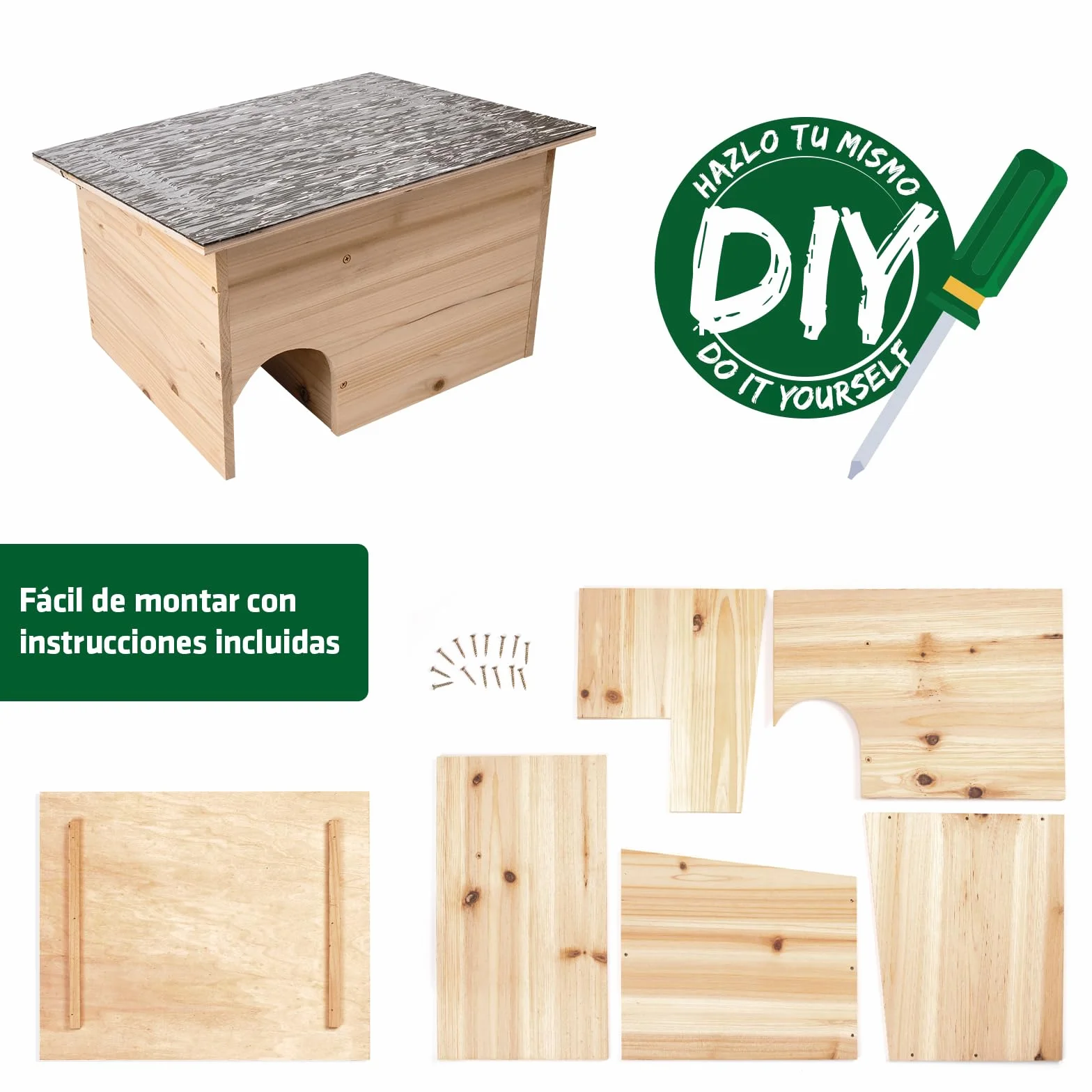 Gardigo® Casa para Erizos DIY - Kit de Madera | Techo Resistente a la Intemperie, Entrada Laberinto - 48×29×38 cm | contra Depredadores | Hogar para Erizos de Jardín | Refugio para Puercoespines