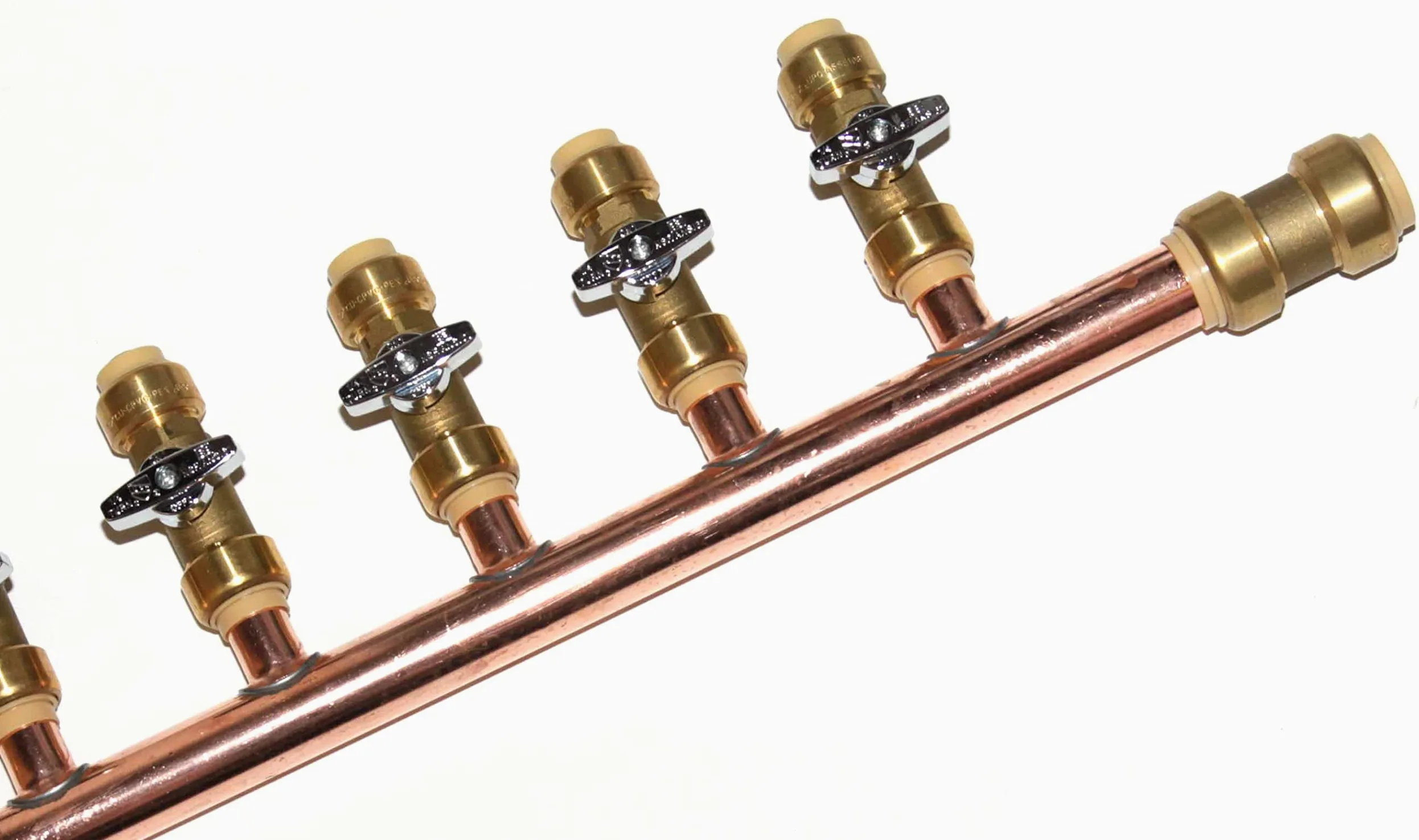 Colector PEX con 8 ramas, macho de 3/4 pulgadas a válvula de bola de ajuste a presión de 1/2 pulgada, extremo abierto