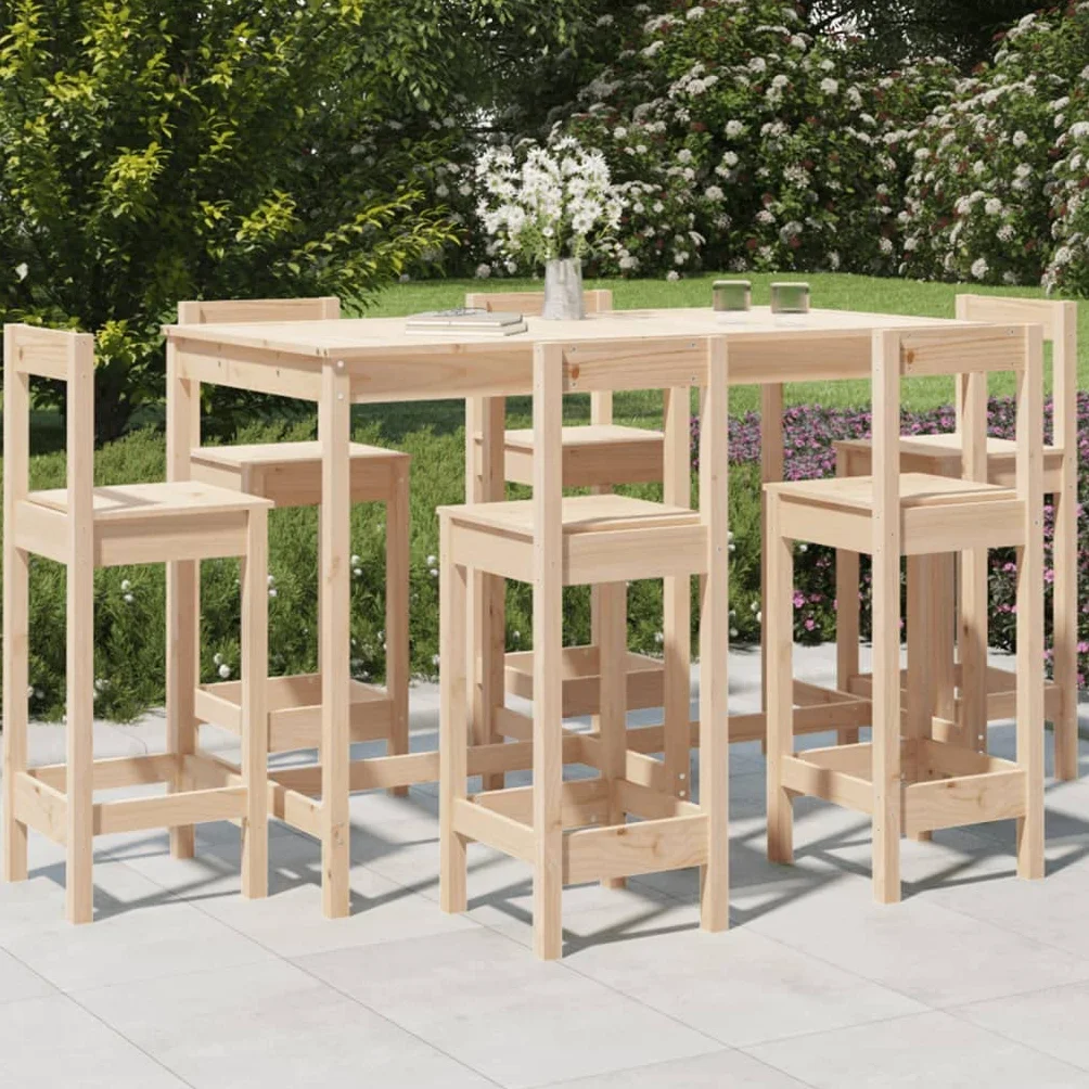 vidaXL Set de Mesa y taburetes Altos jardín 7 pzas Madera Maciza Pino, Juego de Bar para jardín, Muebles de Pub, Muebles de jardín, Muebles de Bar