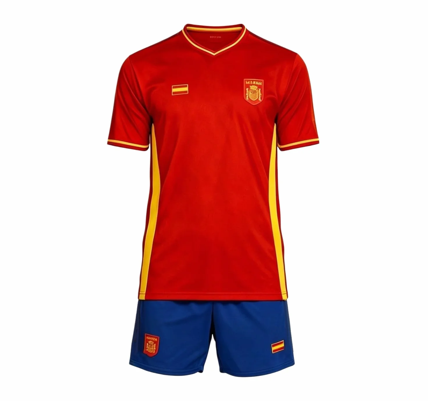 Camiseta de Fútbol España Hombre Rojo Amarillo Poliéster Manga Corta Transpirable