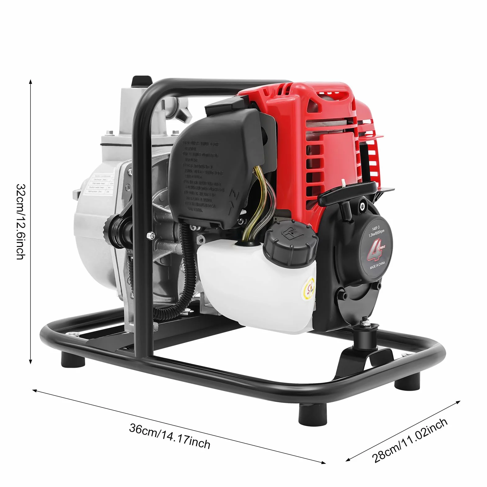 Bomba de agua de gasolina de 4 tiempos, 38 CC, 1,2 kW, bomba de agua sucia, bomba de jardín, bomba de estanque, autocebante, agua sucia, 135 l/min, motor de agua para riego de jardín, cuidado de