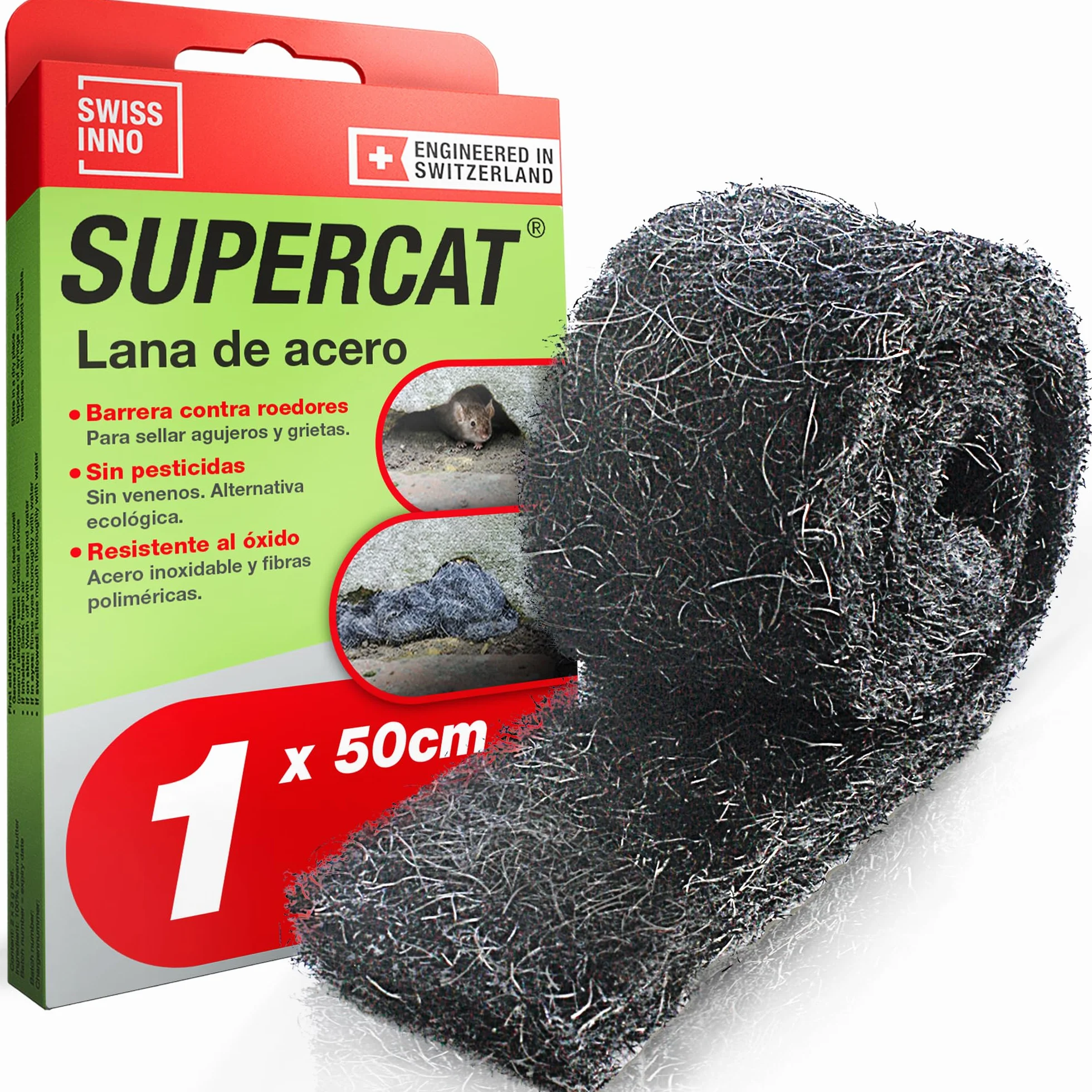 SWISSINNO Lana de Acero Anti roedores -antiratas y Ratones- – Malla roedores INOX Reutilizable para sellar Agujeros – Repelente de Ratas y plagas, contra Insectos – 1 Unidades