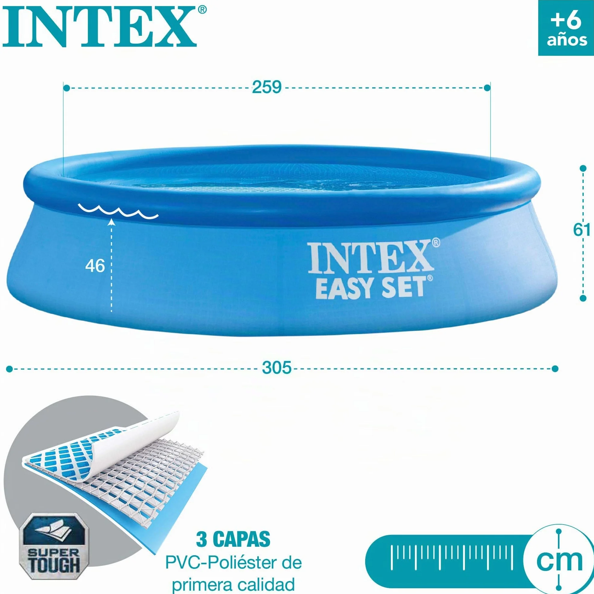 Intex 55239 - Piscina hinchable, Ø305x61 cm, 3.077 litros, Piscina redonda, Con depuradora cartucho, 1.250 litros/hora, filtro cartucho tipo H, Para 3 personas