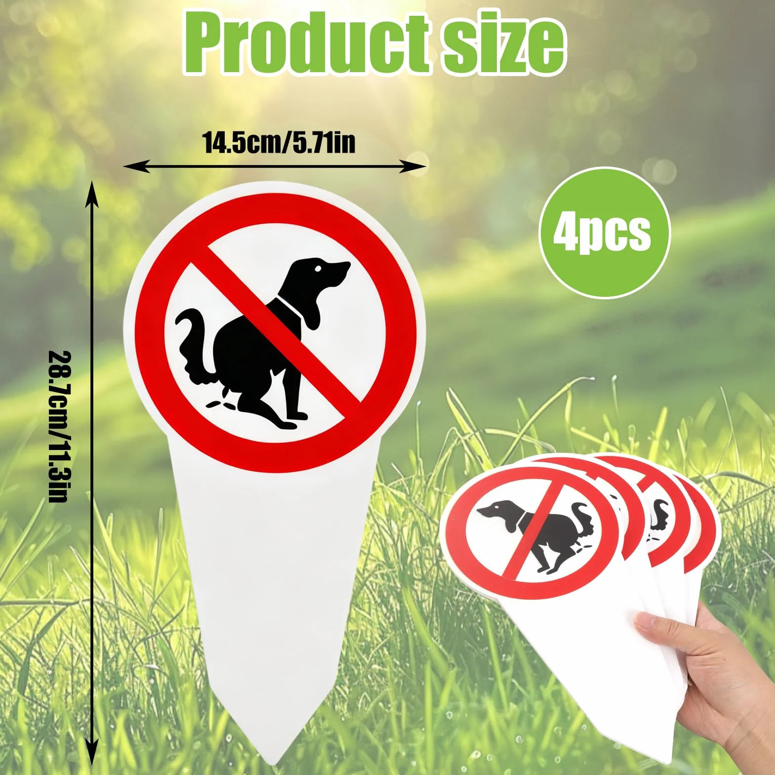 4 paneles de excrementos caninos prohibidos, señalización de PVC para jardín, césped, parque, impreso a doble cara, resistente a las inclemencias del tiempo, con estaca de fijación
