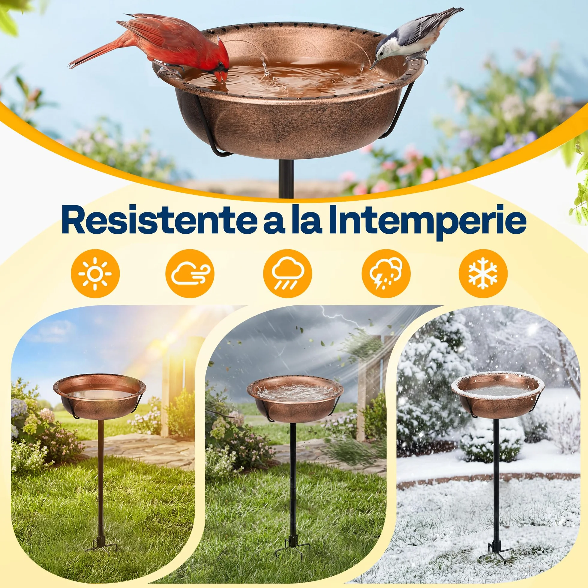 VIVOHOME Baño para Pájaros Exterior, Cuenco Desmontable con Base 4 Puntas, Baño y Comedero para Jardín y Césped (Bronce)