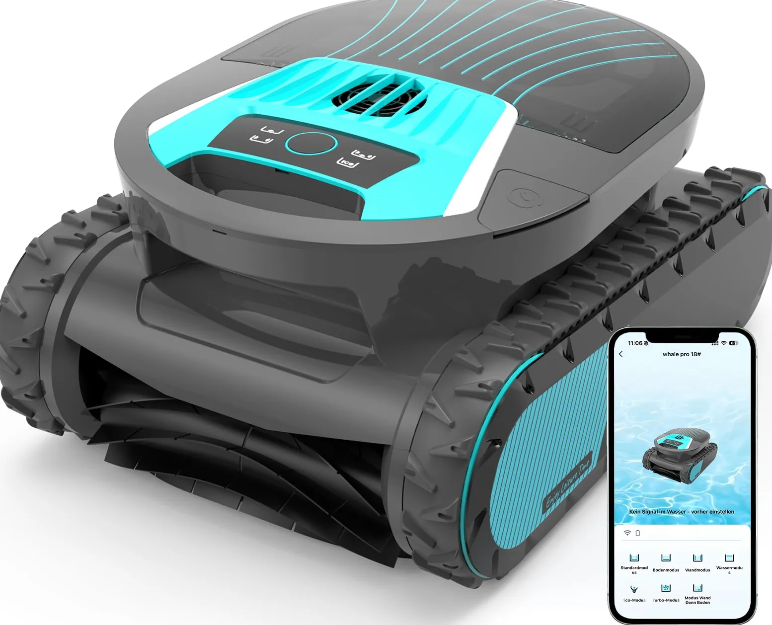 Pleco Pro Robot Limpiafondos Piscina, Autonomía 210 Min, Doble Filtro, 7 Modos, Control App, Limpiafondos Piscina Automático, 200 m²,Grafito