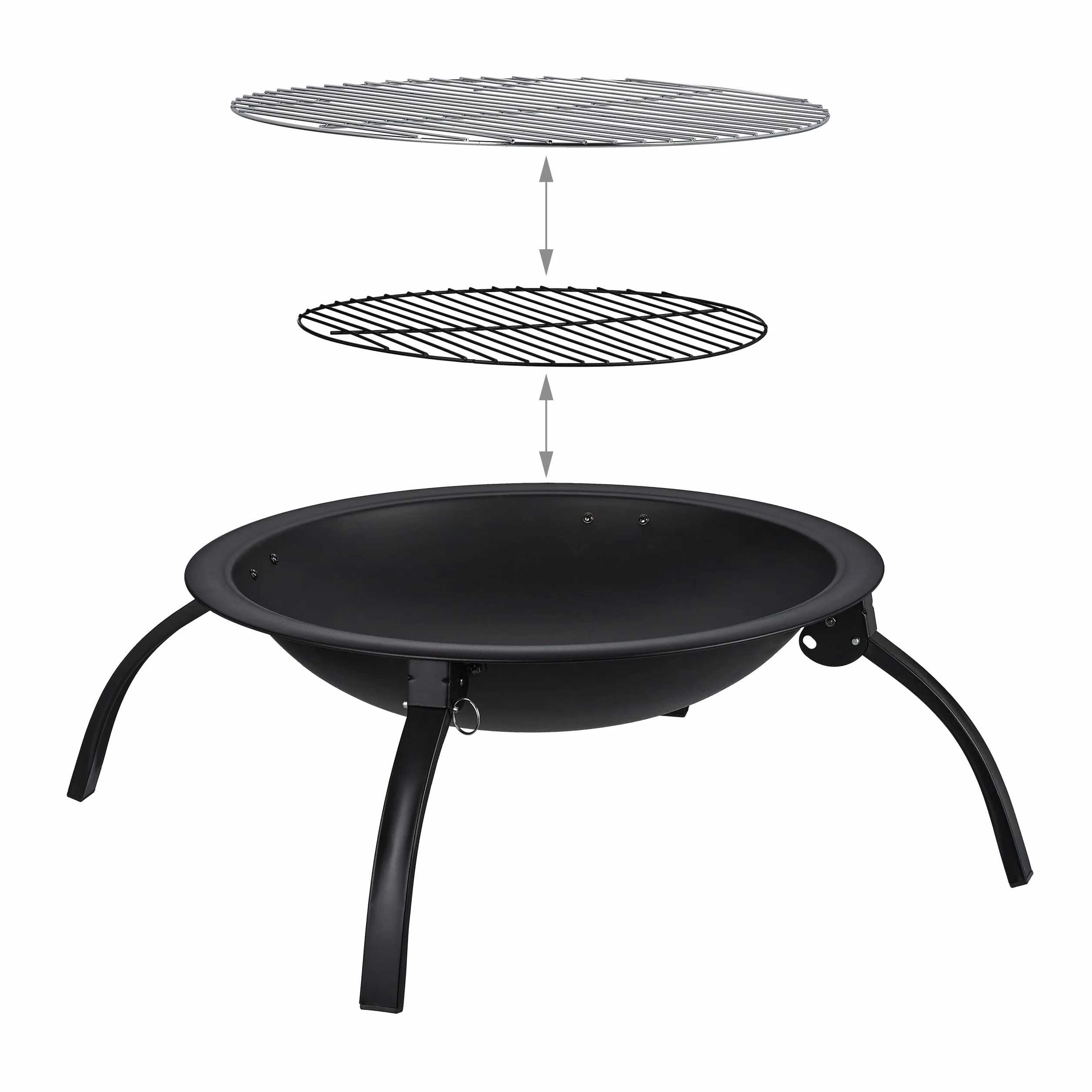 Relaxdays Brasero para jardín, Parrilla de Barbacoa, Atizador, Tapa contra chispas, Cuenco para hogueras, 56,5 cm, Negro